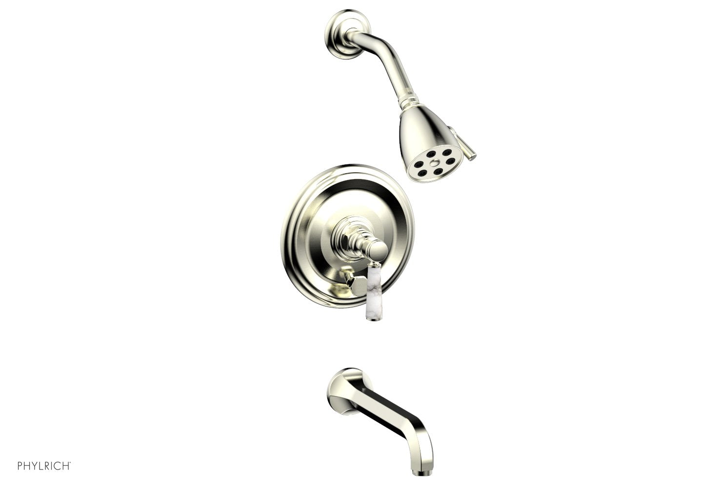 HEX TRADITIONAL Pressure Balance Tub and Shower Faucet Set - White Marble Lever Handle, 500 28 Series - Perfect for Modern Bathroom Renovations & Spa-Like Shower Experience