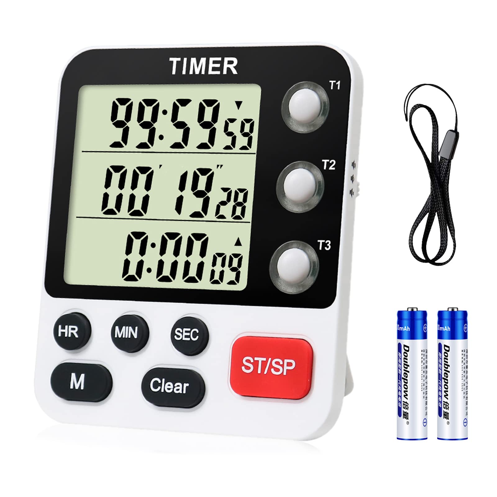 Digital 3-Channel Kitchen Timer with Large LCD Display - Count Up/Down Stopwatch, ON/OFF Switch, Adjustable Volume & Magnetic Back (Battery Included) - Perfect for Cooking, Baking, Teaching & Reading Aloud