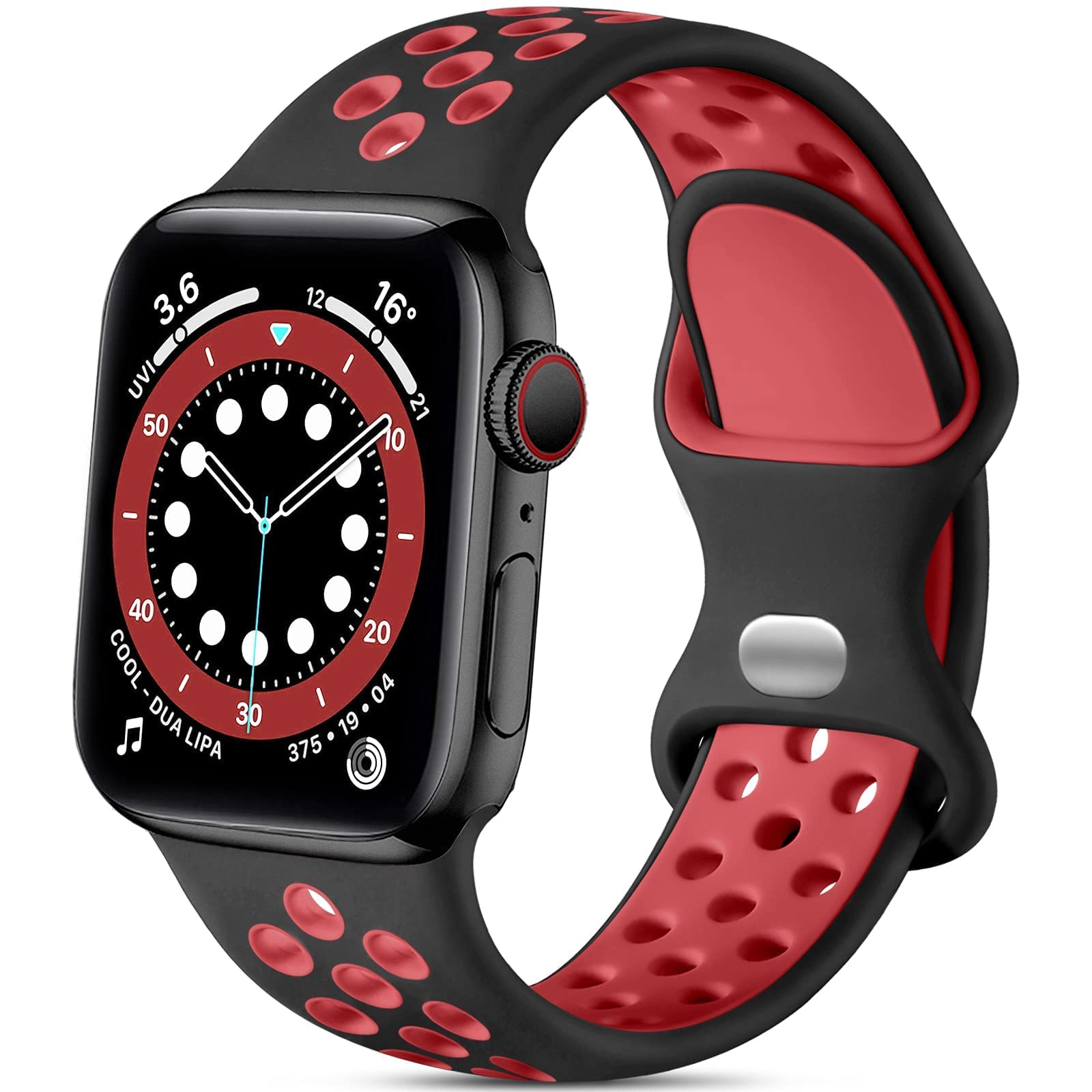 Lerobo Soft Silicone Sport Band Compatible with Apple Watch Ultra 49mm, Series 9/8/7/6/5/4/3/2/1, SE & Series 10 - Breathable & Durable Strap for Women & Men (Black, Red) - Perfect for Running, Gym & Daily Wear