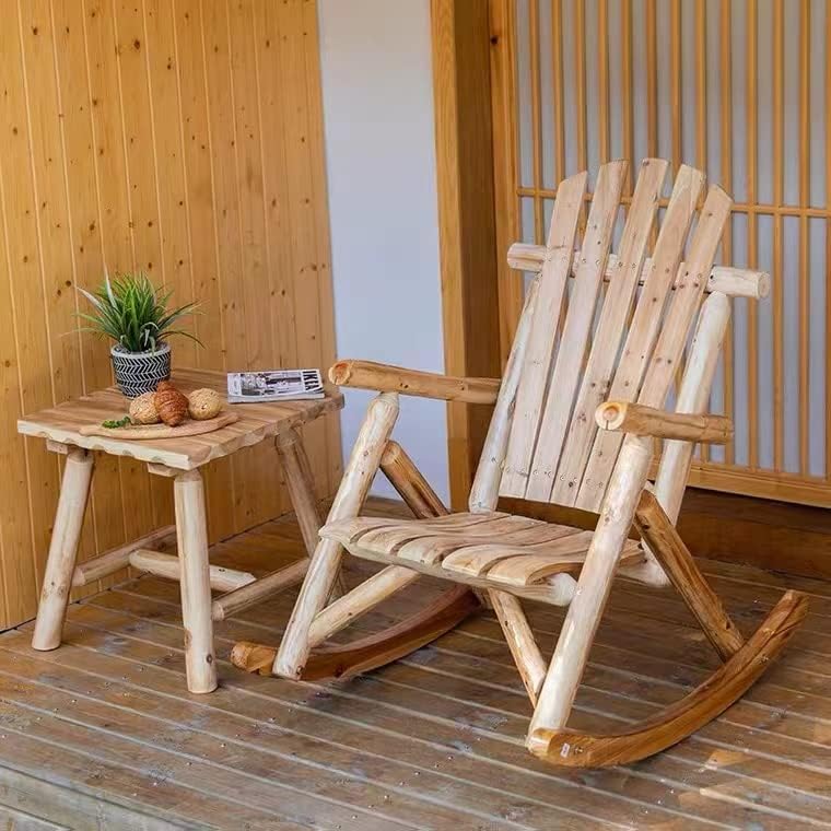 DJL Wooden Rocking Chair Set of 2 - Outdoor/Indoor Rocking Chairs for Adults - Patio, Porch, Balcony, Garden & Living Room Furniture - Solid Brown Wood Rockers - Perfect for Relaxing, Reading & Enjoying Nature