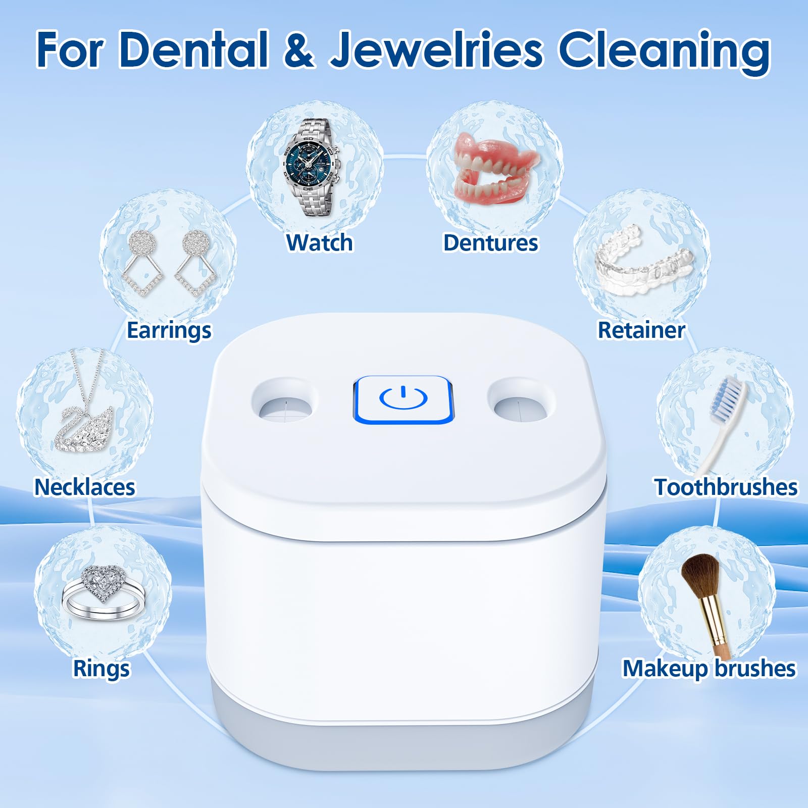 Ultrasonic Retainer Cleaner with UV Light - 45000Hz Dental Appliance Cleaner for Dentures, Aligners, Mouth Guards & Toothbrushes | Jewelry Cleaning Machine with 2 Modes & Timer | Perfect for Daily Oral Care & Jewelry Maintenance