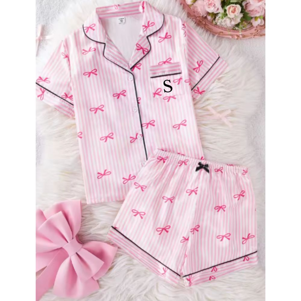 Coquette Pink Striped Pajamas Set for Women - Soft Cotton Sleepwear for Lounge & Bedtime - Cute Striped Pajama Outfit for Relaxing at Home
