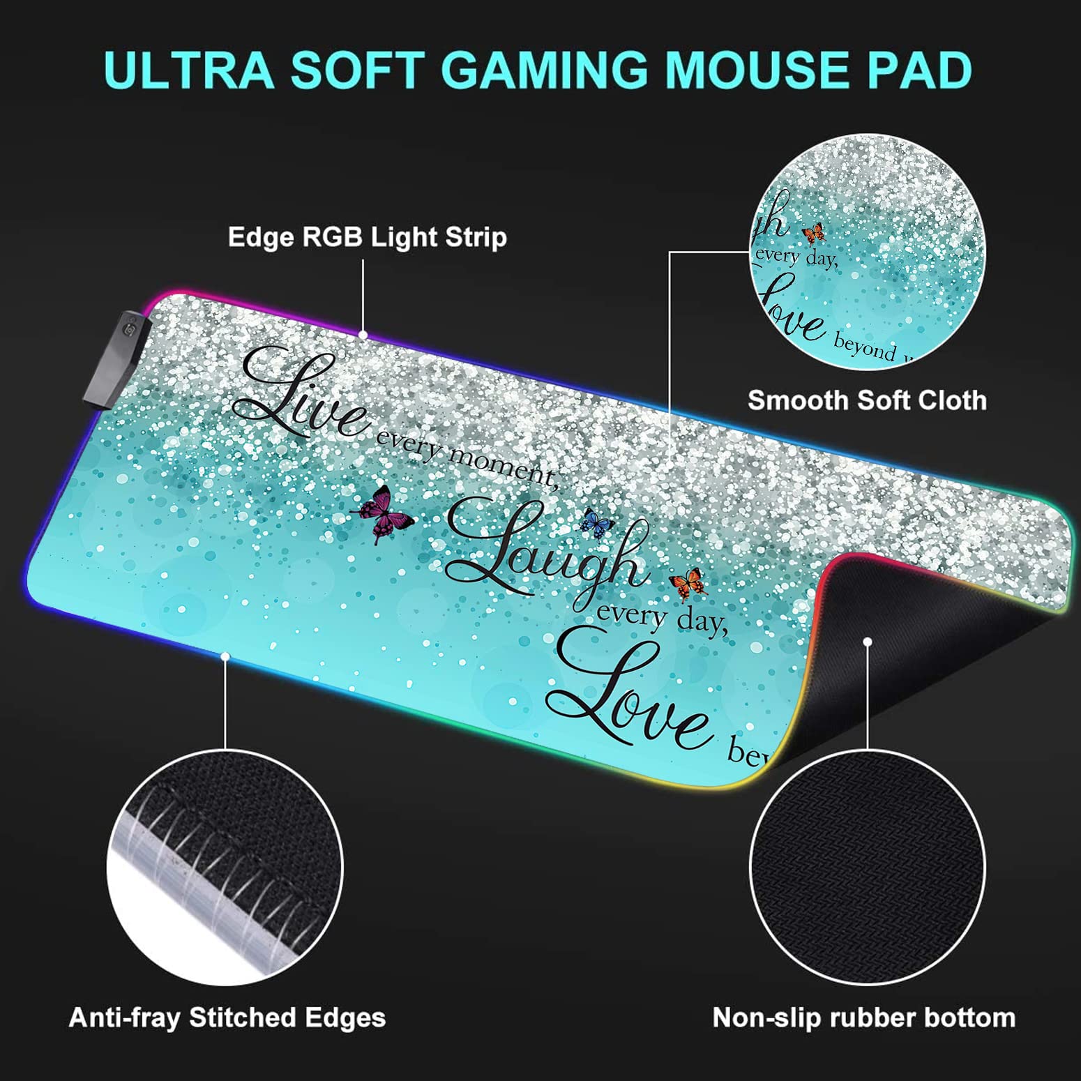 RGB Gaming Mouse Pad - Large LED Light-Up Desk Mat with Optical Waterproof Surface - Perfect for PC Gamers & Office Work (Blue) - Ideal for Gaming Setups, Streaming & Professional Workspaces