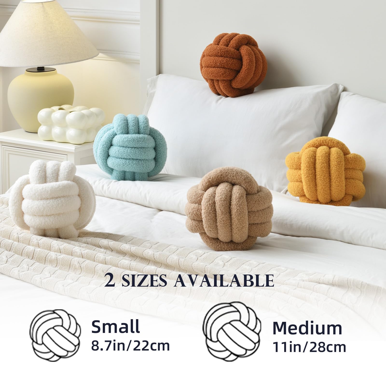 Soft Knot Ball Pillows - Round Plush Throw Pillow for Home Decor, 8.7 Inch Handmade Knotted Cushion - Perfect for Sofa, Bed, Nursery & Cozy Living Room Decor