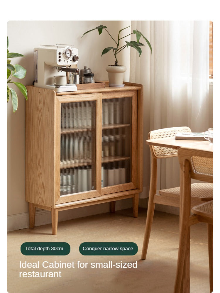 Solid Oak Wood Sideboard with Sliding Doors - Stylish Storage for Dining Room, Living Room, or Entryway