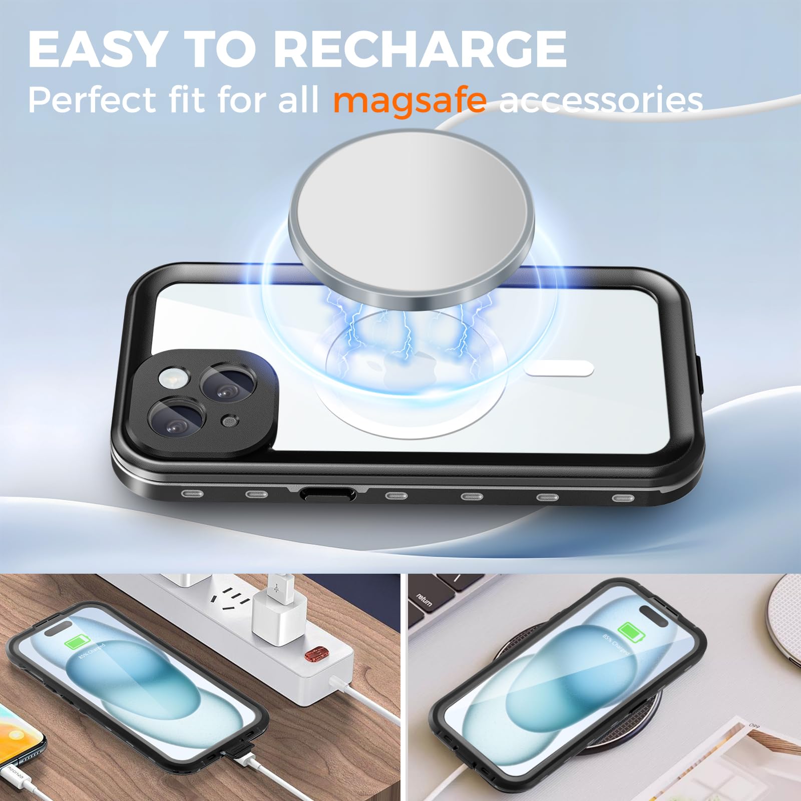 **Waterproof iPhone 15 Case - IP68 Certified, Full-Body Protection with MagSafe Compatibility | Shockproof, Anti-Scratch TPU+PC Cover for iPhone 15 | Perfect for Swimming, Outdoor Adventures & Daily Use**
