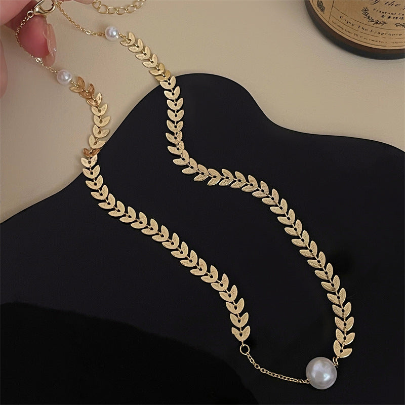 Wheat Leaf Pearl Choker Necklace - Elegant Chevron Design for Women | Perfect for Weddings, Parties & Special Occasions | HN1309