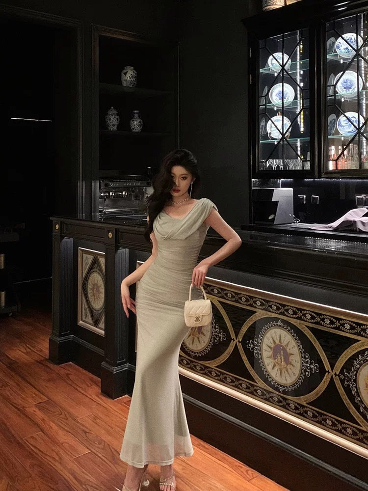 Elegant Gray Chiffon Mermaid Evening Dress for Prom, Formal Events & Special Occasions - Style J6179 | Perfect for Weddings, Galas & Black Tie Parties