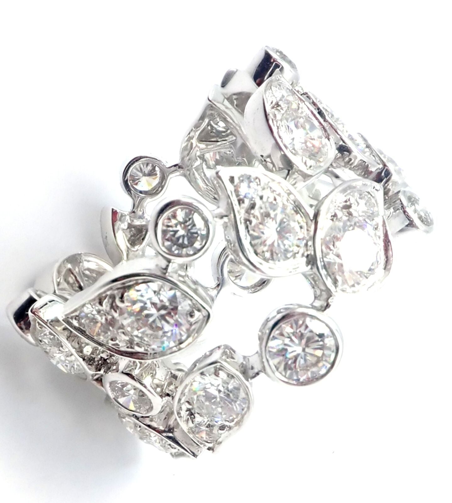 Authentic Cartier 18K White Gold Diamond Leaf Wide Band Ring Size 7 (US) - Luxury Wedding Band, Anniversary Gift for Her, Perfect for Special Occasions & Everyday Elegance