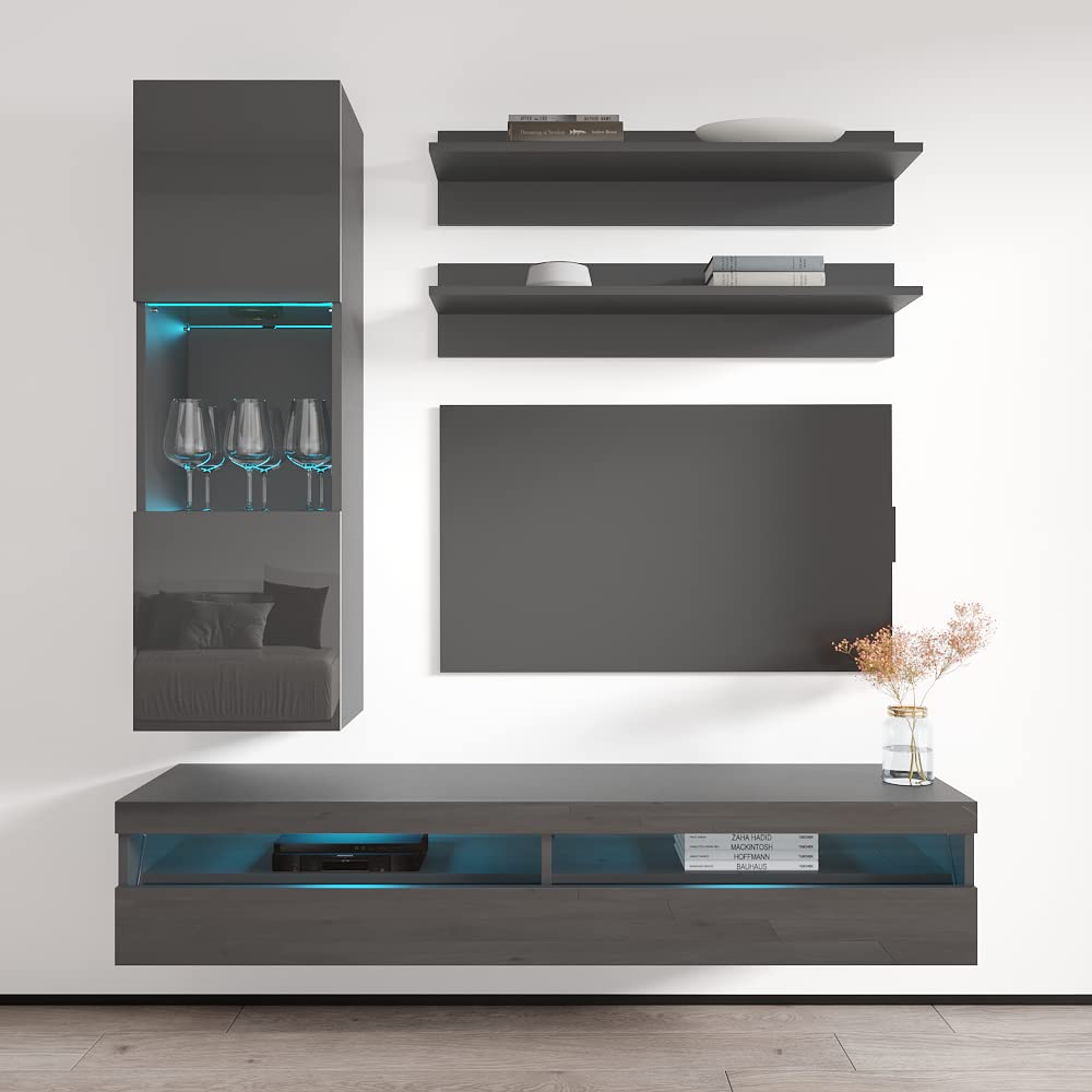 Modern Floating TV Stand with Storage & LED Lights - Wall-Mounted Entertainment Center for Bedroom & Living Room - 35