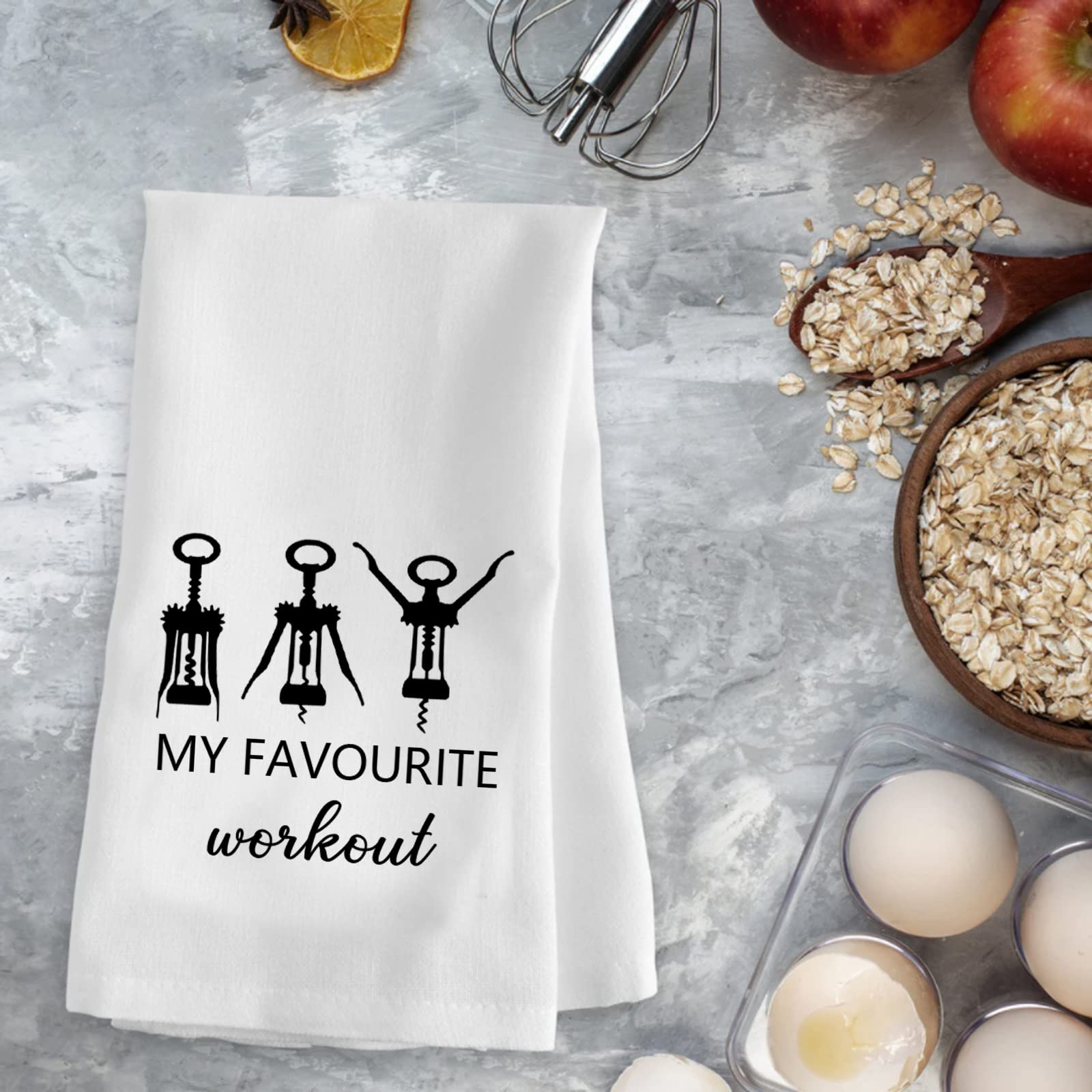 Funny Wine Kitchen Towel - My Favorite Workout Corkscrew Design - Perfect Gift for Wine Lovers & Housewarming - Absorbent & Durable - Great for Kitchens, Gyms & Wine Parties