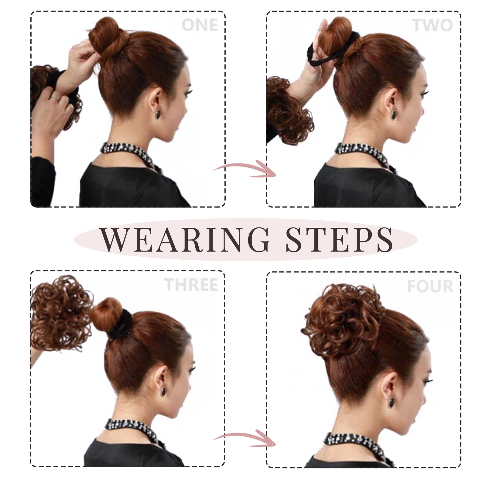 Messy Hair Scrunchies & Hair Bun Extensions - Curly Wavy Hair Pieces for Women | Updo Ponytail Hair Donut & Chignons | Natural Black Hair Accessories for Everyday, Party & Wedding Hairstyles