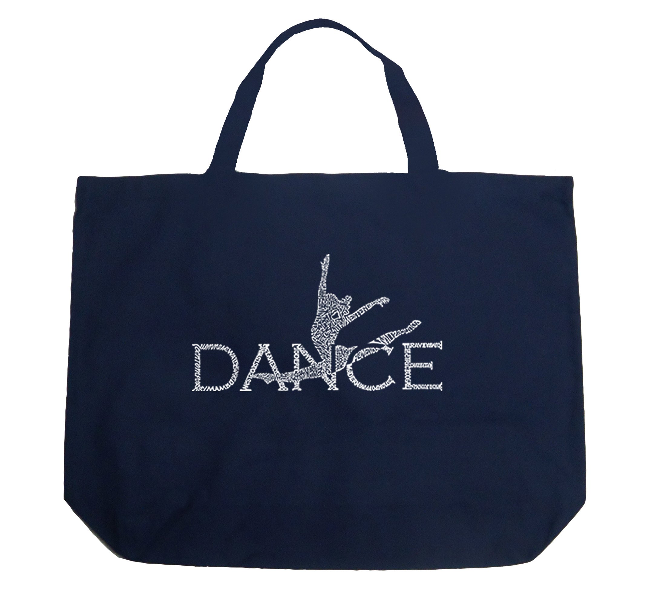 Large Word Art Tote Bag - Dancer LA Pop Art Navy Blue Canvas Shopper - Perfect for Dance Classes, Beach Trips & Everyday Use
