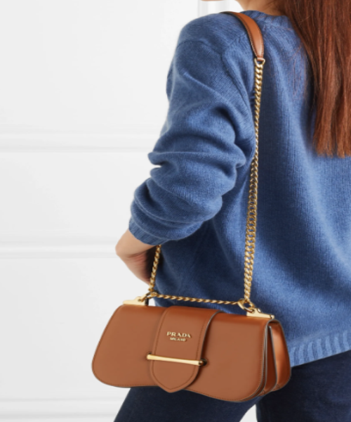 Prada Sidonie Leather Shoulder Bag for Women - Genuine Brown Leather Crossbody Purse - Fashionable Designer Handbag for Work, Travel & Evening Out