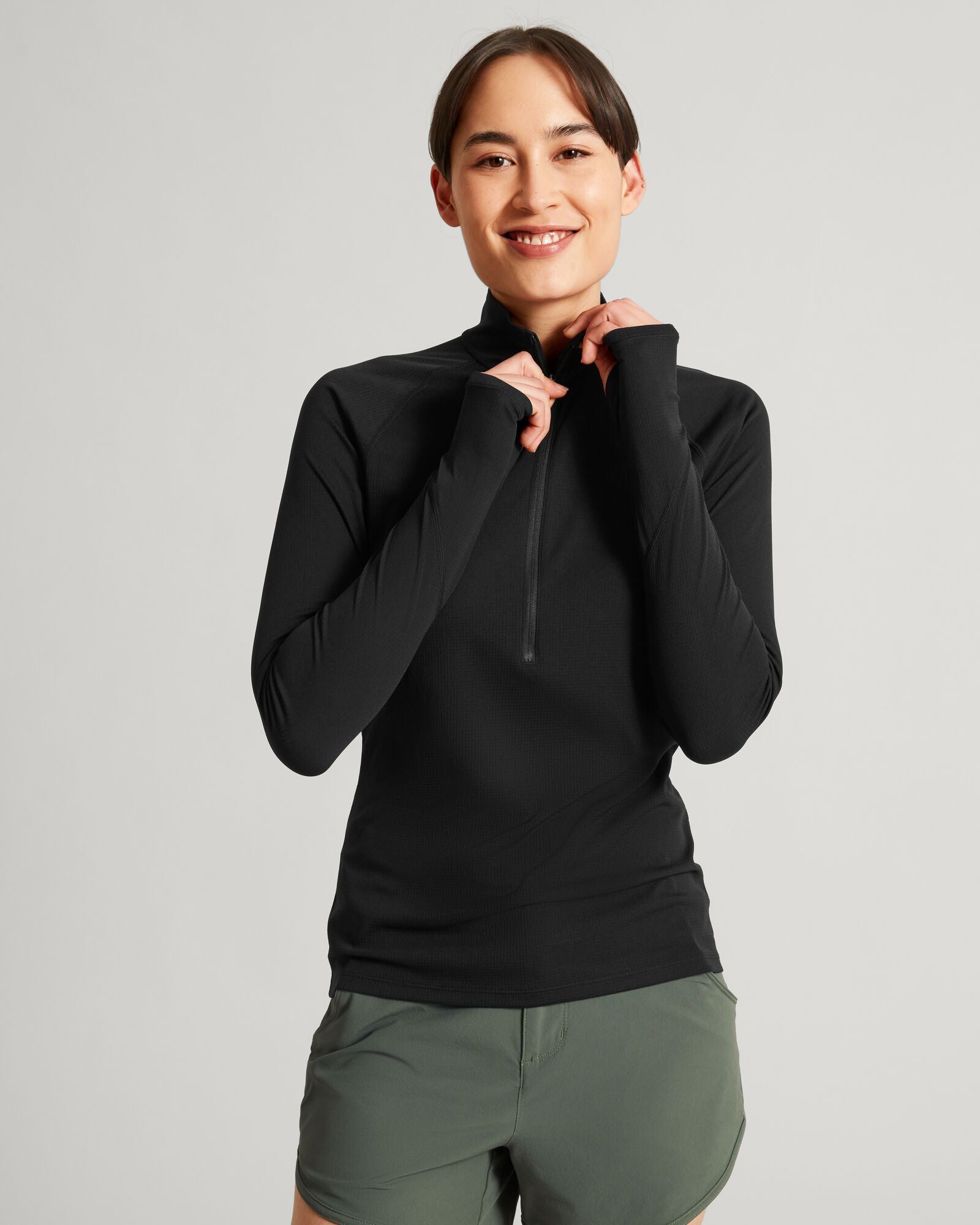 KMDAction Women's Long Sleeve Quarter Zip Pullover Top - Athletic Workout Shirt for Running, Yoga & Outdoor Activities - Black
