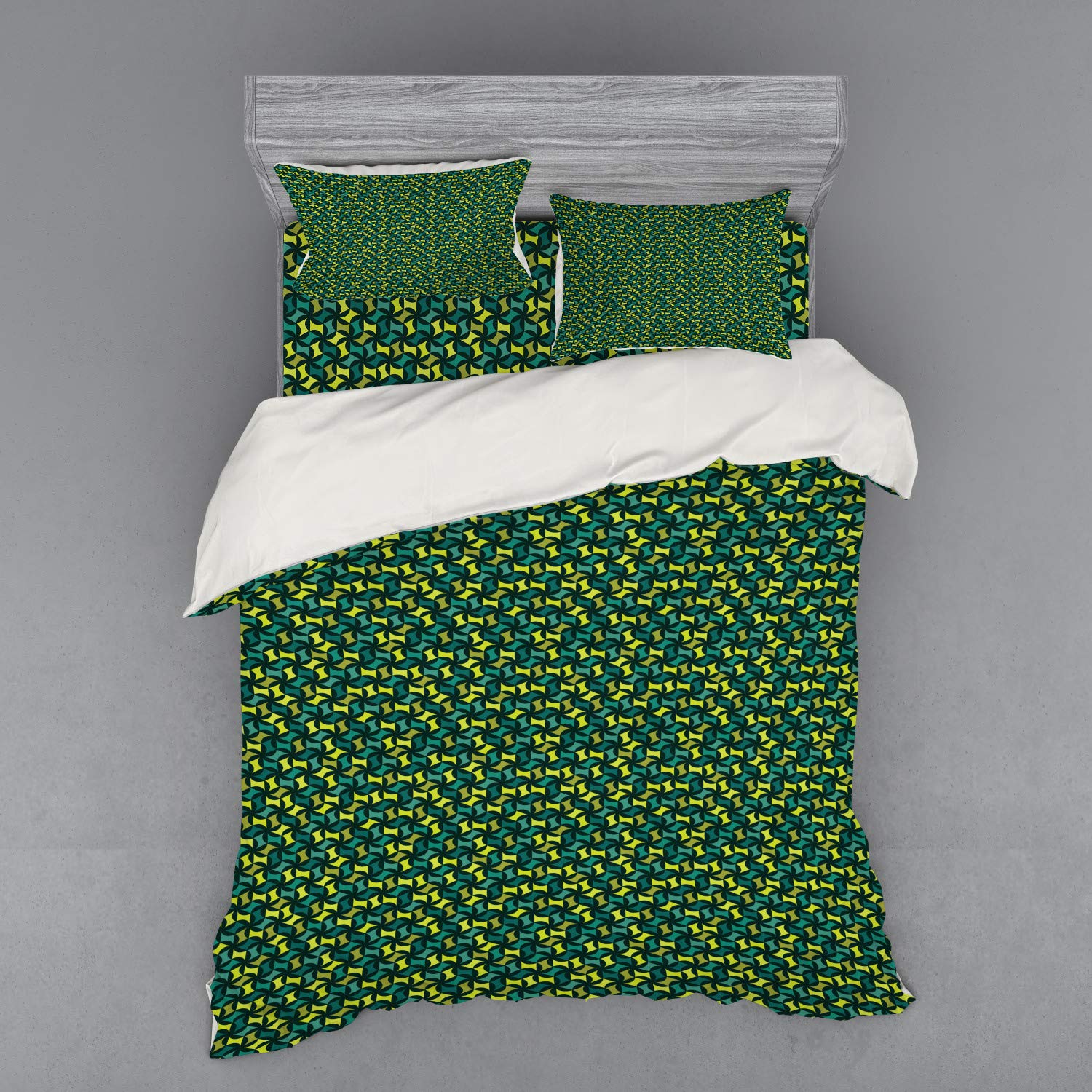 Ambesonne Abstract Duvet Cover Set - Modern Geometric Pattern Bedding with Green Tones, 4-Piece Queen Size Set Includes Duvet Cover & Shams - Perfect for Contemporary Bedroom Decor & Guest Room Styling