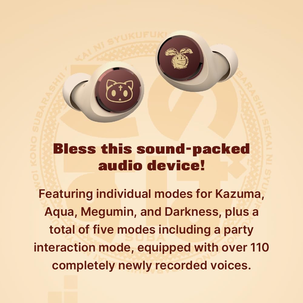 AVIOT KonoSuba Wireless Earbuds TE-D01v-KSB - Official Licensed Anime Earbuds with Noise Cancelling, Japanese Voice & Special Edition Design | Perfect for Anime Fans, Gaming & Commuting