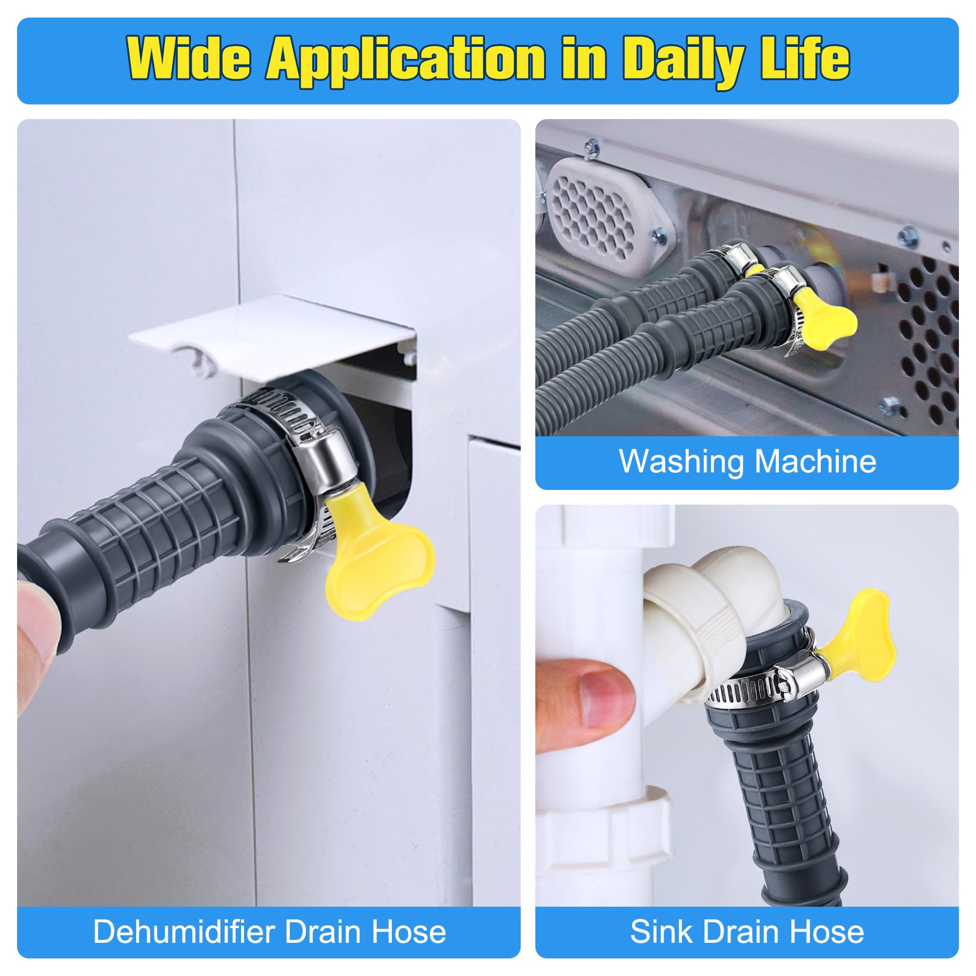Saillong Patent Pending Universal Dehumidifier Drain Hose - 6.5ft Flexible Replacement Hose with Adjustable Rubber Adapter & Connect Clamp for Dehumidifiers, AC Units | Perfect for Basement, RV & Home Moisture Control