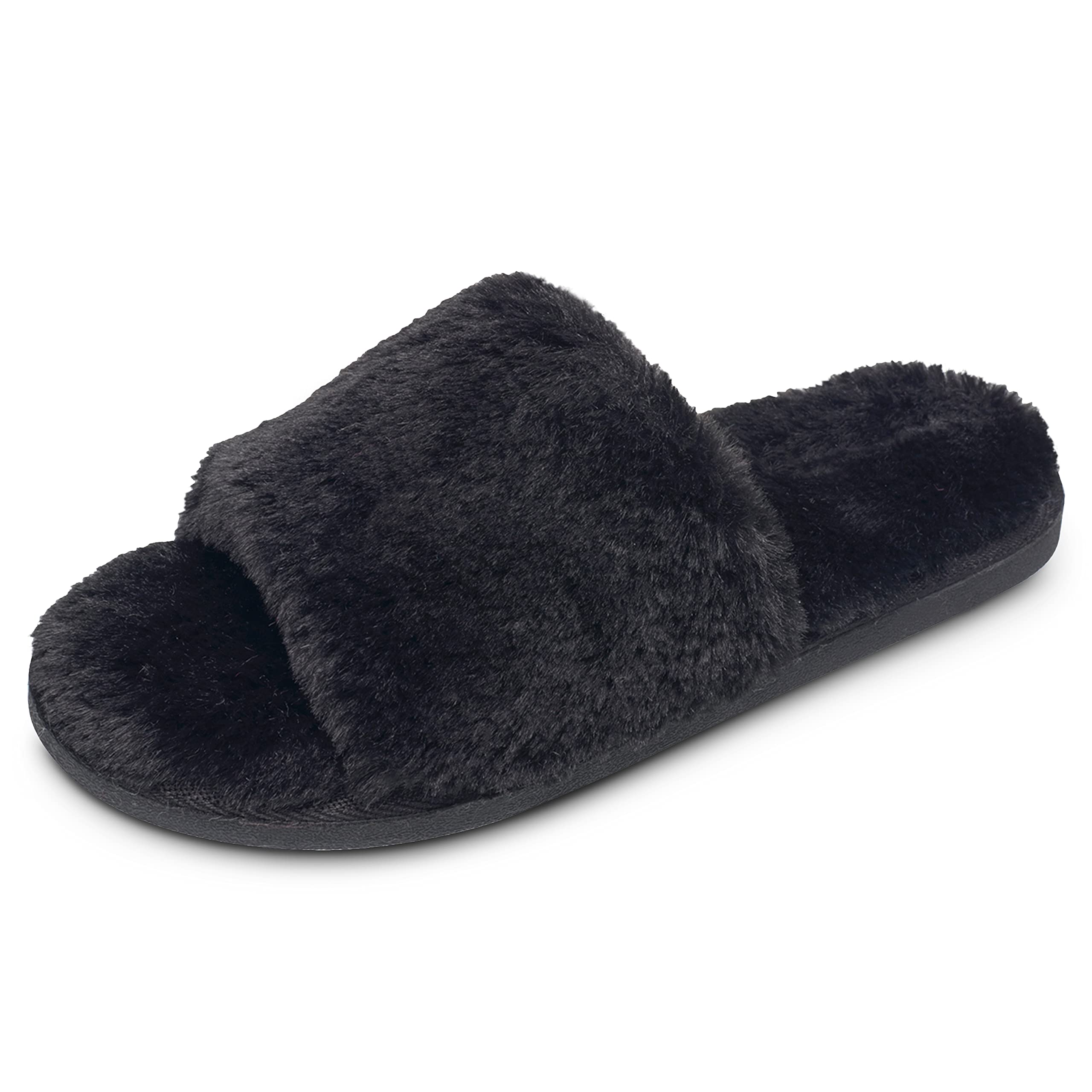 Nine West Women's Luxury Memory Foam House Slippers - Plush Open-Toe Soft Fluffy Slides for Indoor/Outdoor Use | Perfect for Lounging, Spa Days & Cozy Home Comfort