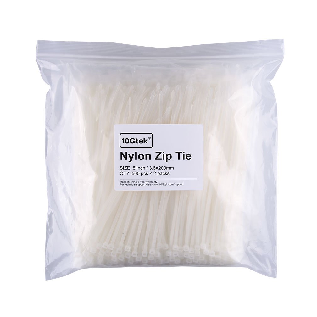10Gtek 8-Inch White Nylon Self-Locking Cable Ties - 1000pcs Bulk Pack for Home, Office & Industrial Wire Management, Organizing Cords & DIY Projects