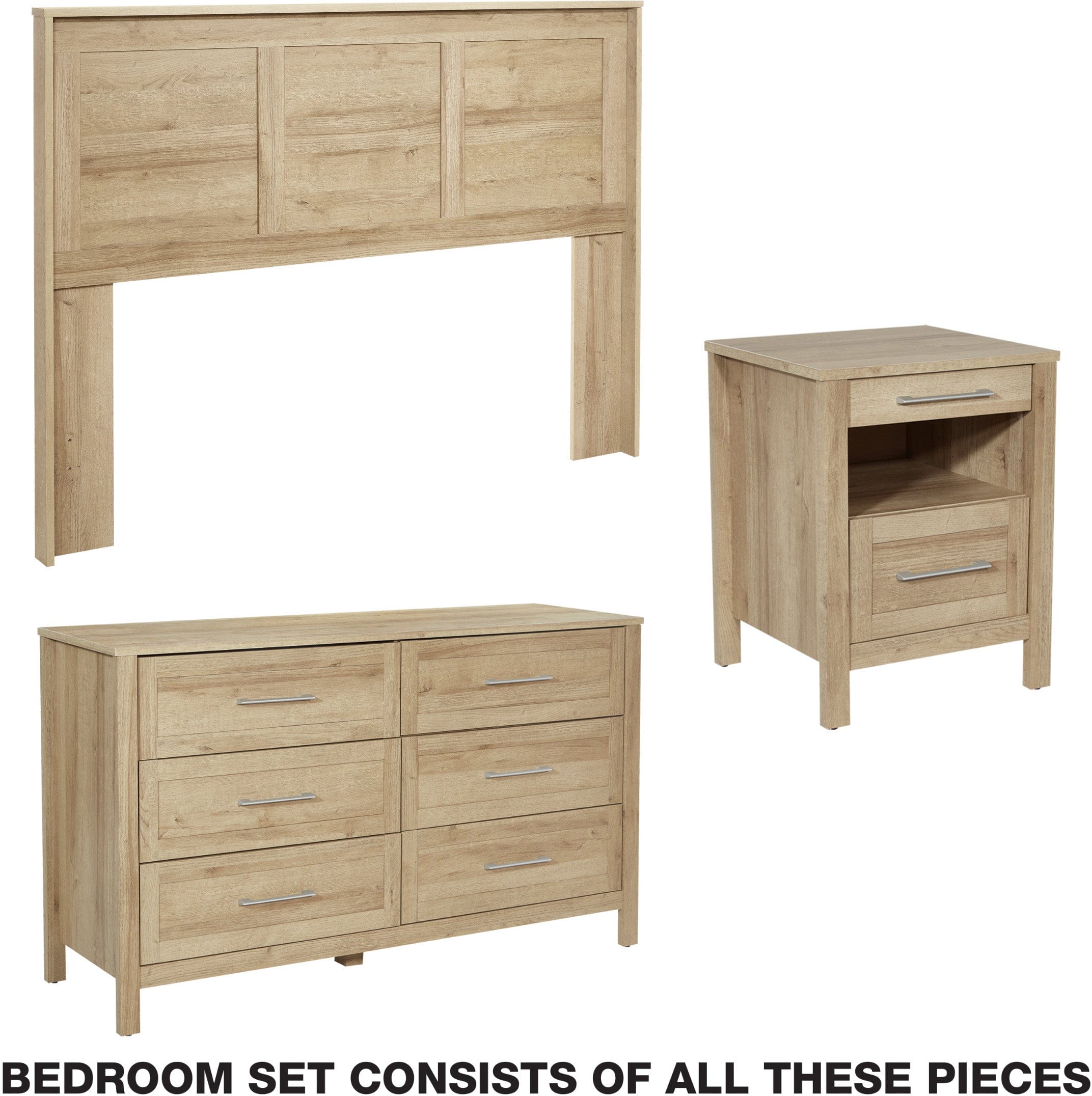 Office Star Stonebrook 3-Piece Bedroom Set - Queen Size Bed Frame, Nightstand & Dresser [SK103P] | Modern Bedroom Furniture for Home Decor & Small Space Living