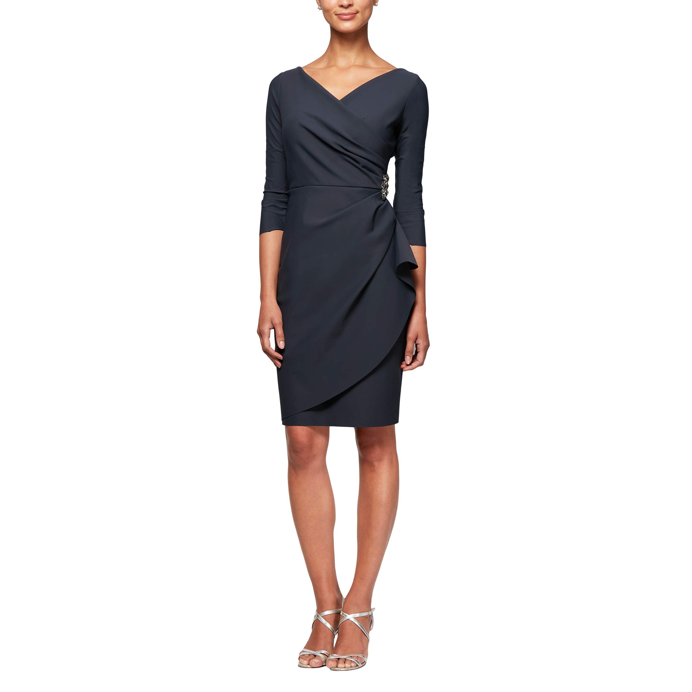 Alex Evenings Women's Slim Fit Short Sheath Cocktail Dress with 3/4 Sleeves - Perfect for Wedding Guest, Party & Formal Events (Petite & Regular Sizes) | Elegant Evening Wear for Special Occasions