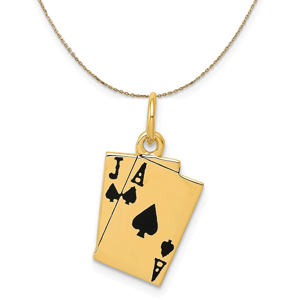 14K Yellow Gold Enameled Blackjack Playing Cards Necklace - Elegant Casino Theme Jewelry for Women, Perfect Gift for Poker Lovers & Casino Night Outfits