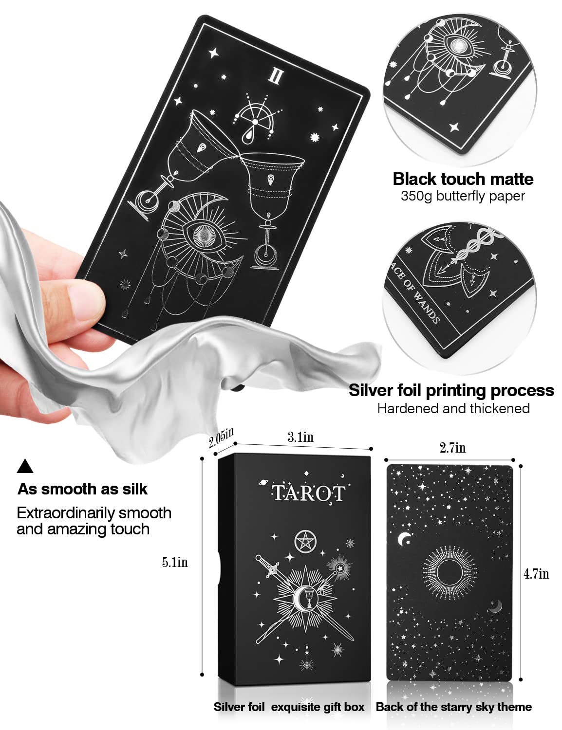 WJPC Silver Foil Tarot Cards Set with Guide Book & Gift Box - Premium Original Design Tarot Deck for Beginners & Experts | Perfect for Divination, Meditation & Spiritual Guidance