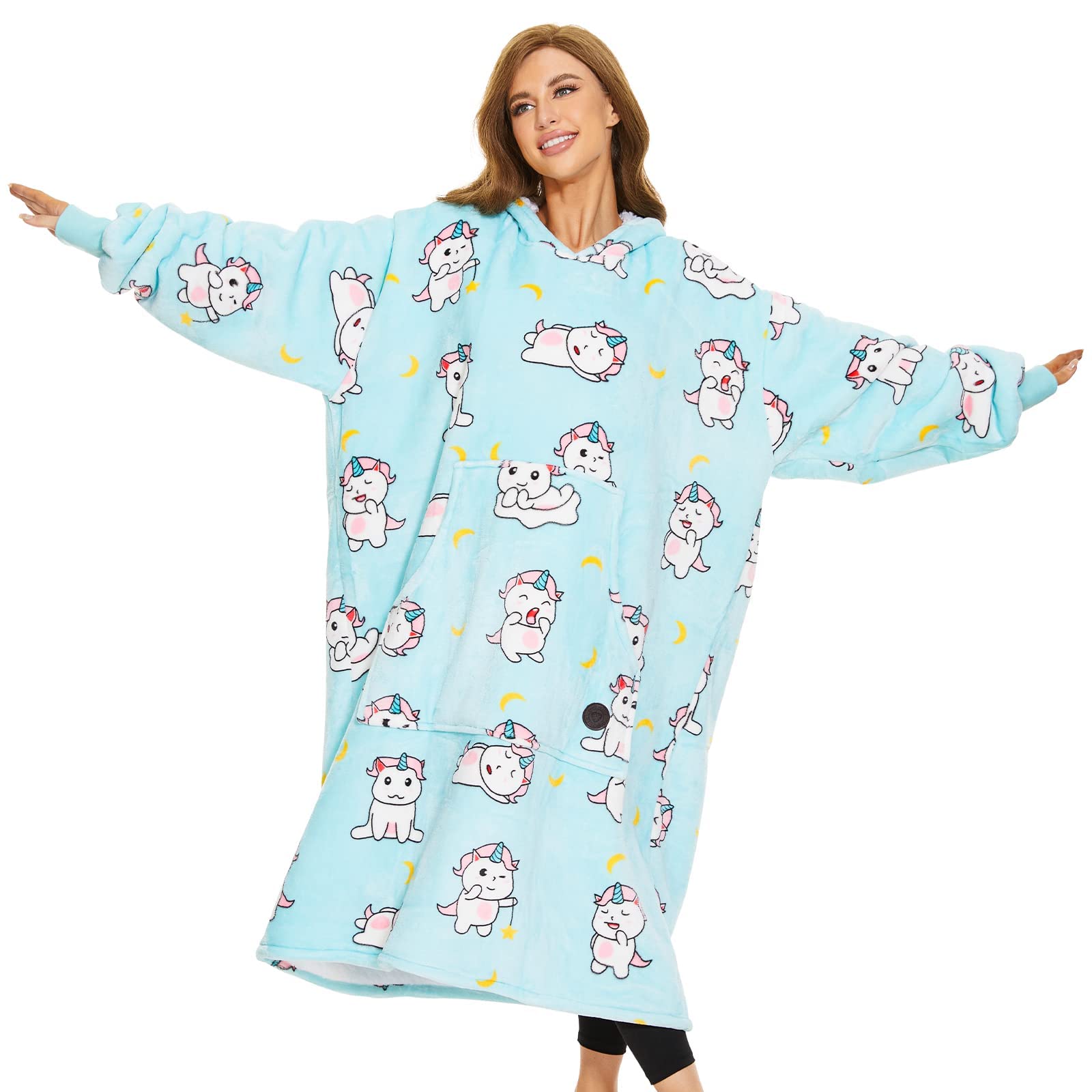 THREE POODLE Oversized Sherpa Wearable Blanket Hoodie - Ultra Soft & Warm Fleece Hooded Sweatshirt for Adults, Women, Men & Kids | Cozy Loungewear for Movie Nights, Camping & Winter Relaxation