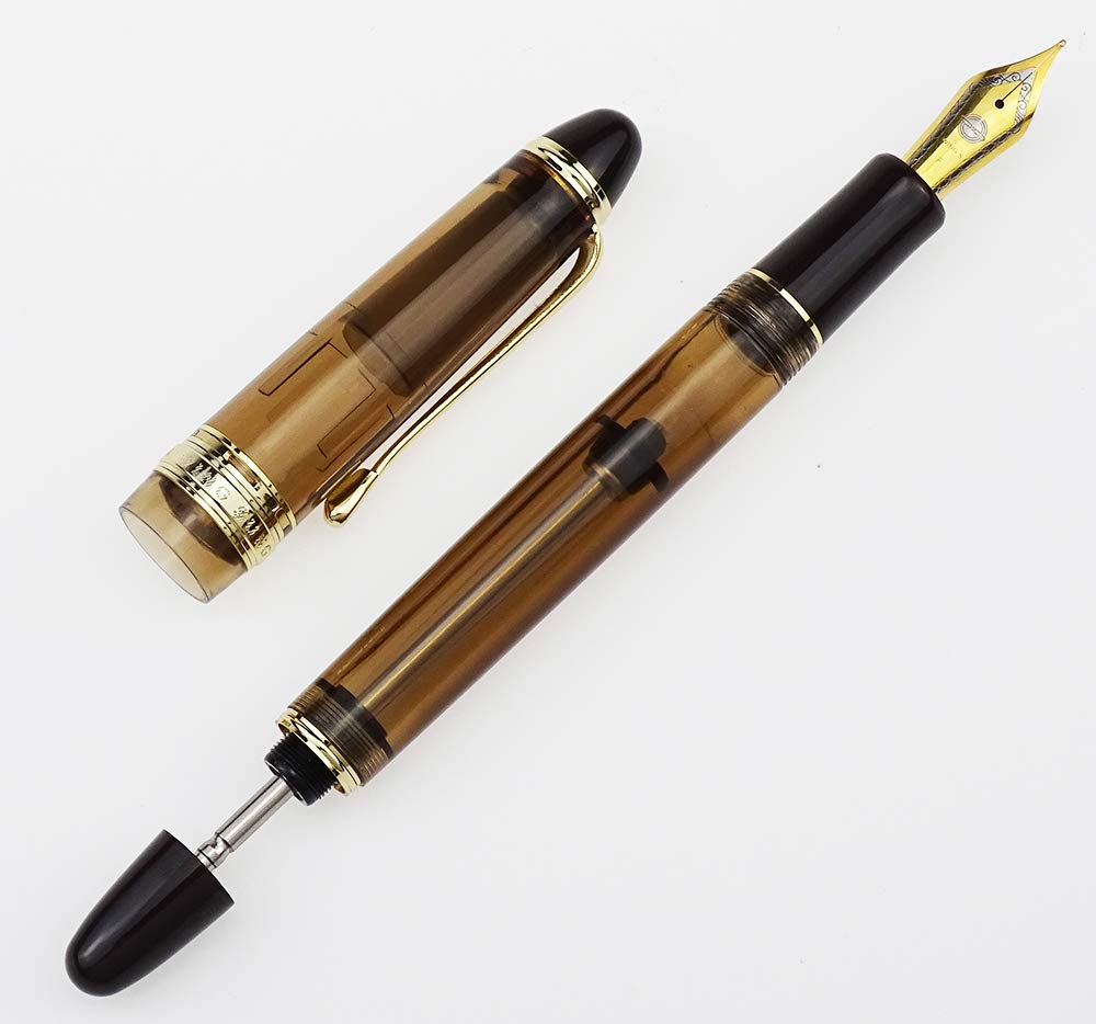 Lanxivi 699 Vacuum Fountain Pen - Fine Nib, Brown Acrylic for Writing & Calligraphy