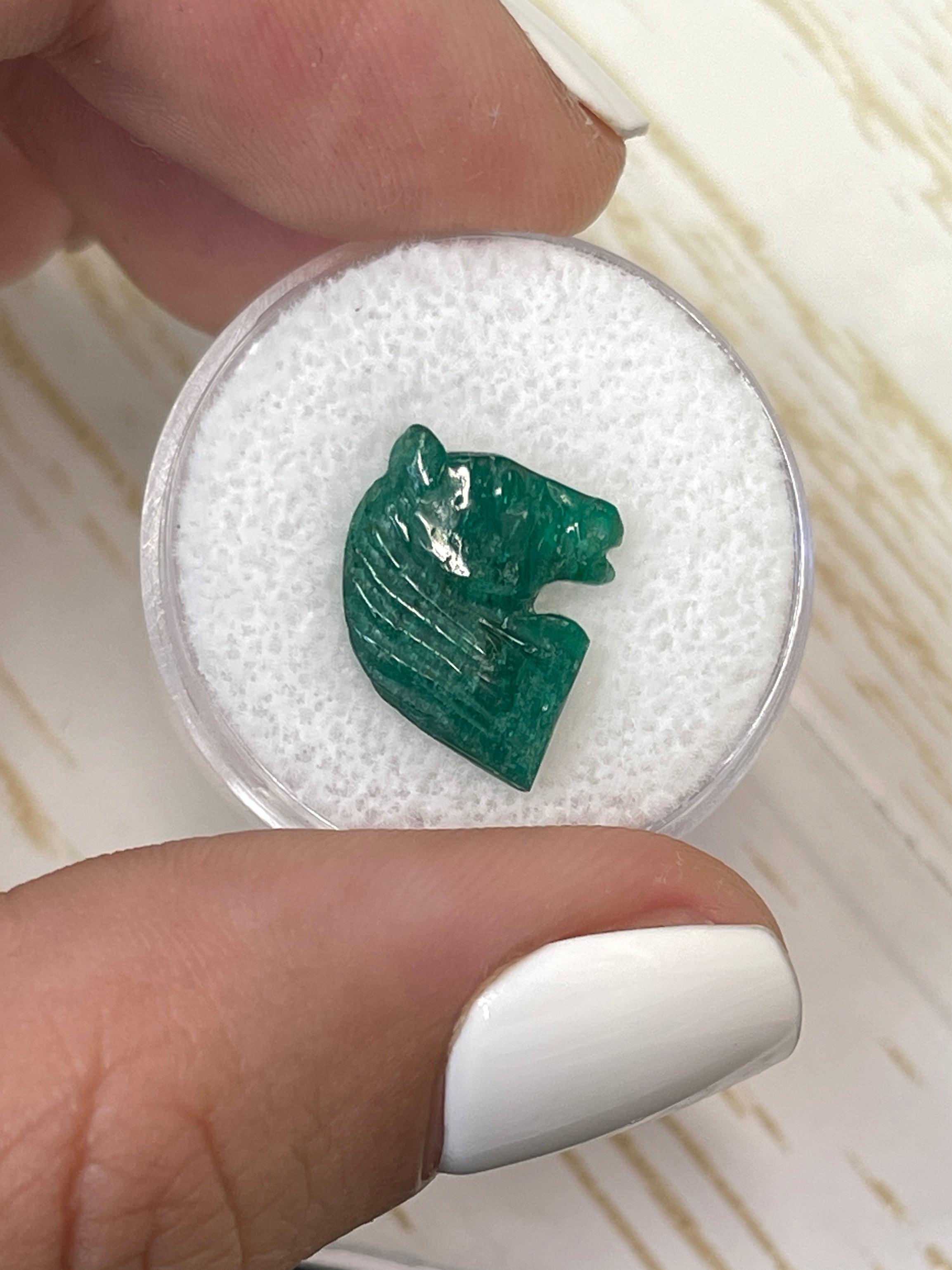 4.28 Carat 16mm x 13mm Genuine Hand-Carved Emerald Horse Head Pendant - Perfect for Jewelry Making, Gift Giving & Spiritual Healing