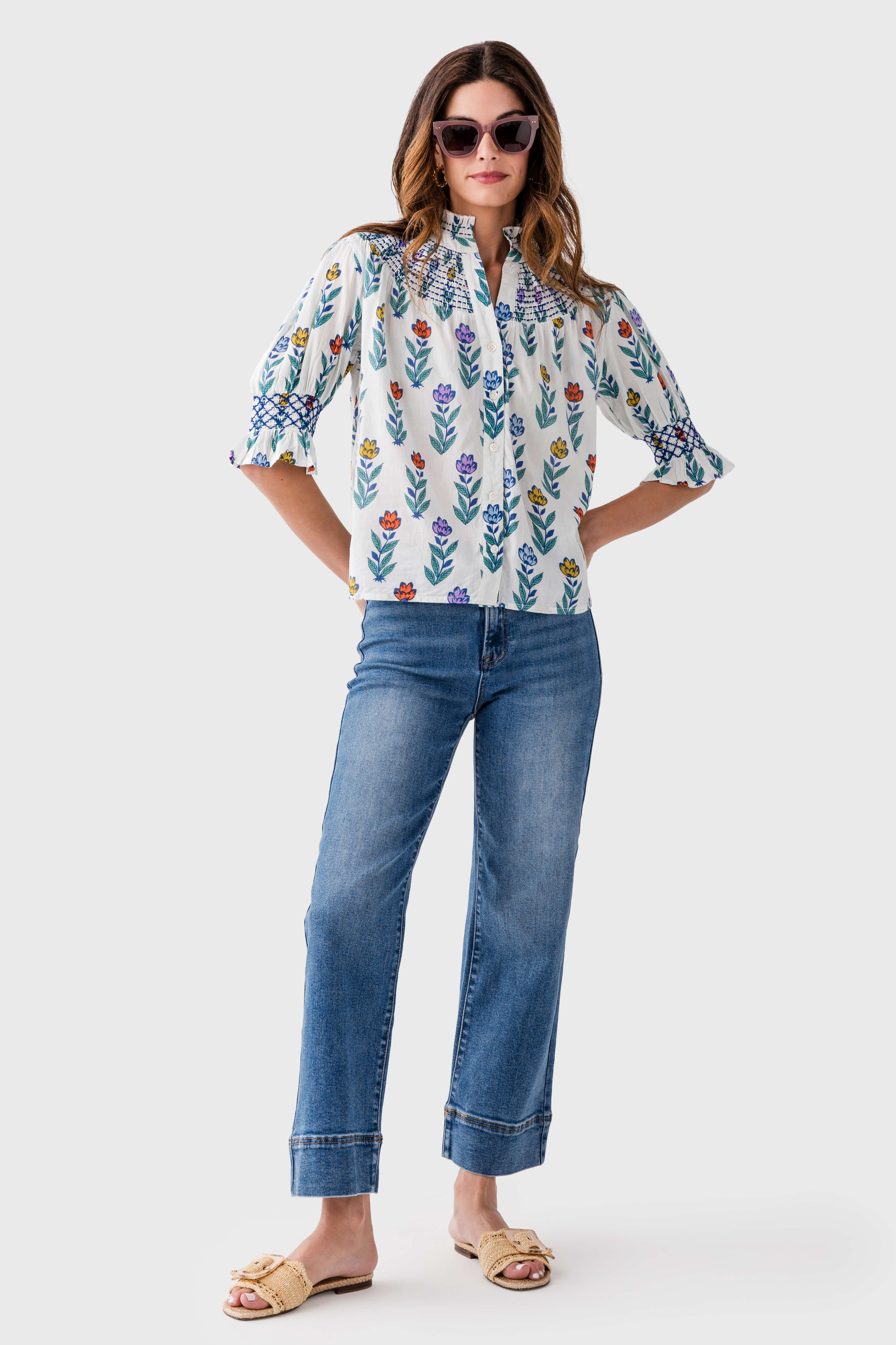 THML Tulip Print Top - Floral Summer Blouse for Women | Perfect for Casual Outings, Beach Vacations & Date Nights