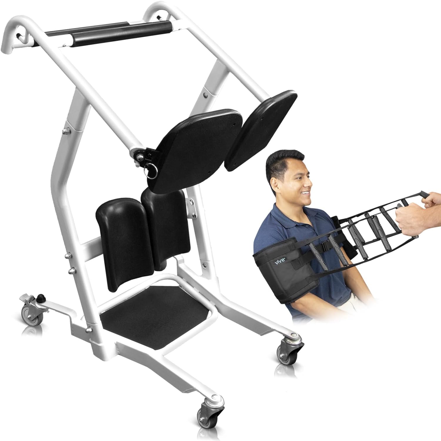 Vive Sit to Stand Lift & Transfer Sling - Elderly Stand Assist Mobility Aid for Home Care, Wheelchair Transfer Device, Disability Support for Adults (Sit to Stand Lift + Sling) - Ideal for Safe Patient Transfers from Bed to Chair or Wheelchair