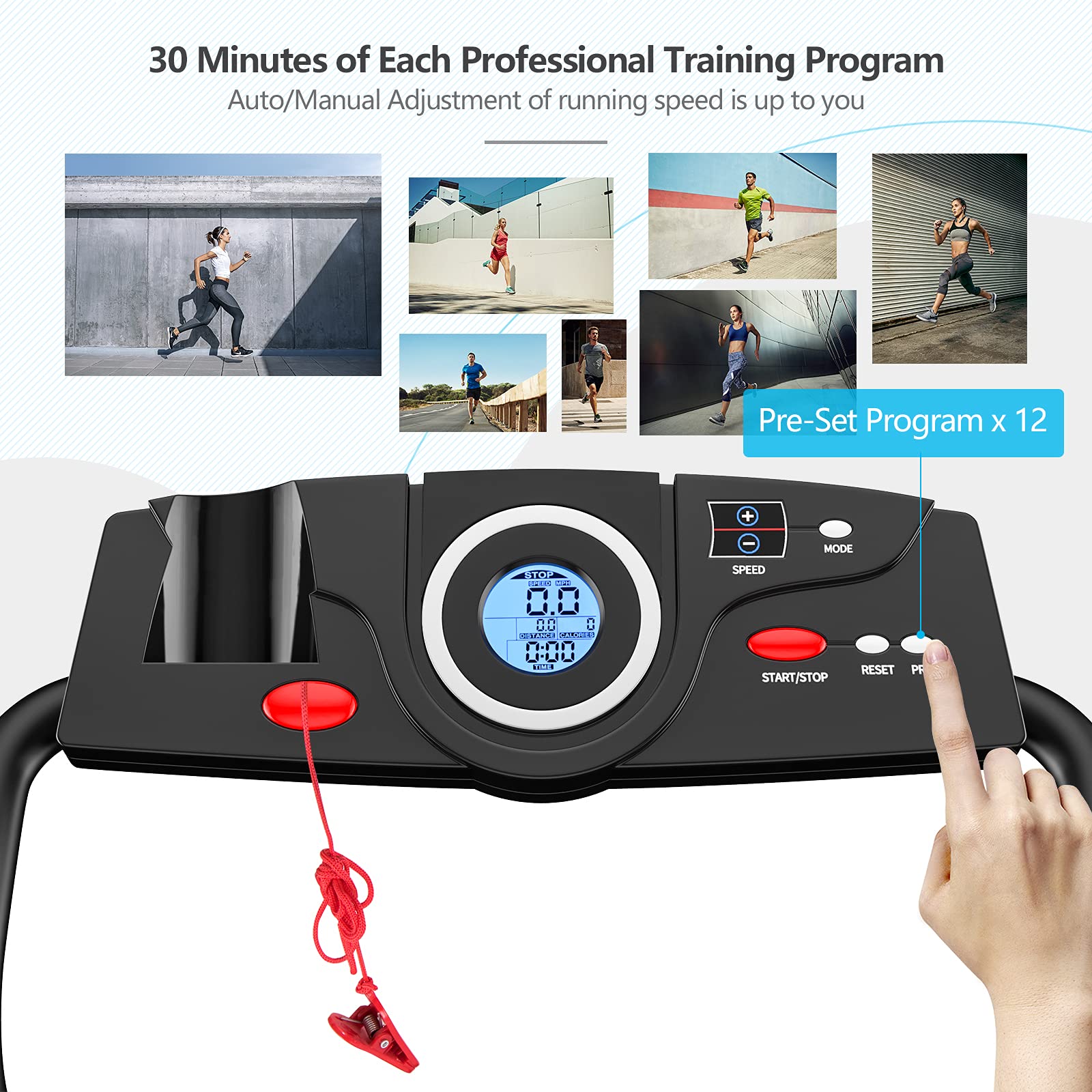 GYMAX Folding Electric Treadmill - 2.25HP Motorized Running Machine with 12 Workout Programs, LCD Display & Bluetooth Speaker | Compact Home Gym Equipment for Cardio Training | Perfect for Small Spaces, Apartments & Home Office Workouts