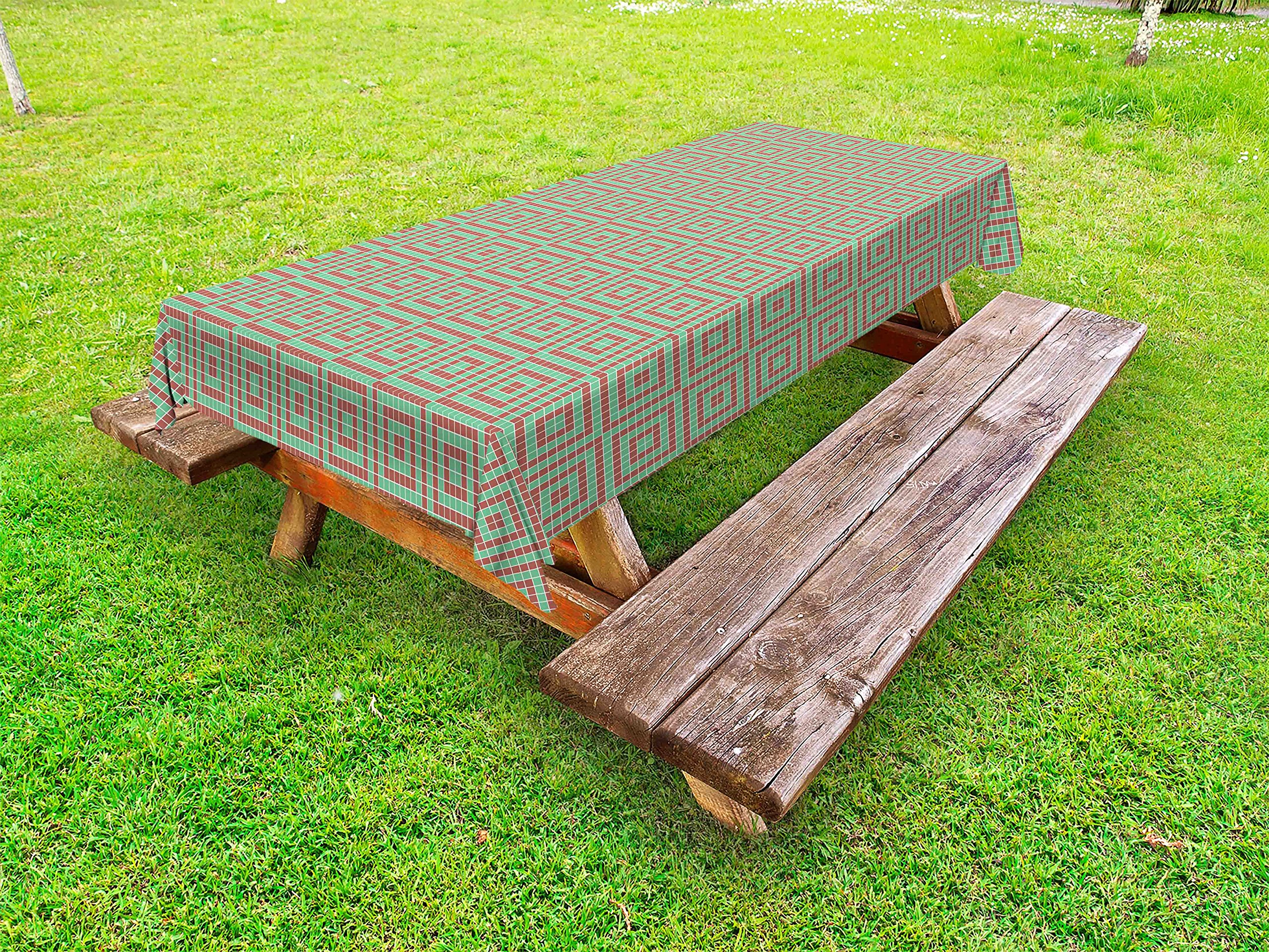 Ambesonne Geometric Outdoor Tablecloth – Digital Pixel Square Diagonal Mosaic Modern Design, Washable Picnic Table Cover 58x120 Inches, Sea Green & Dark Coral – Perfect for Patio Dining, BBQs, and Outdoor Parties