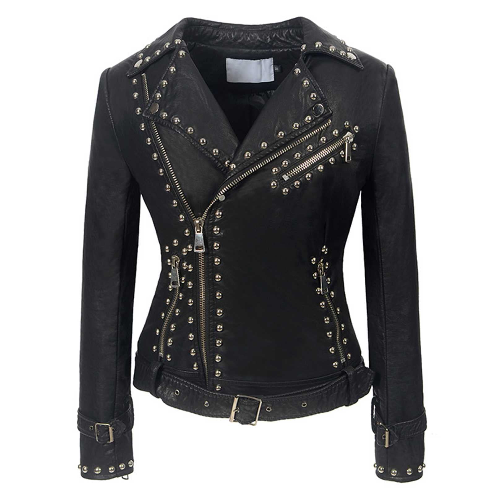 Women's Faux Leather PU Jacket - Studded Rivet Biker Jacket for Streetwear & Motorcycle Riding | Edgy Fashion Outerwear for Night Out, Concert & Casual Wear