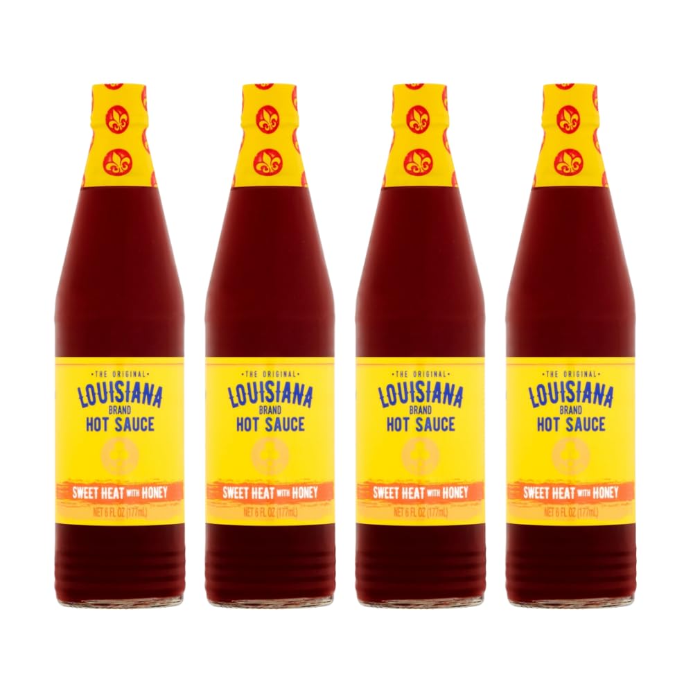 Louisiana Brand Hot Sauce - Sweet Heat Flavor, 6 Fl Oz (Pack of 4) | Spicy & Sweet Pepper Sauce for Wings, Tacos, Burgers & BBQ | Made in USA