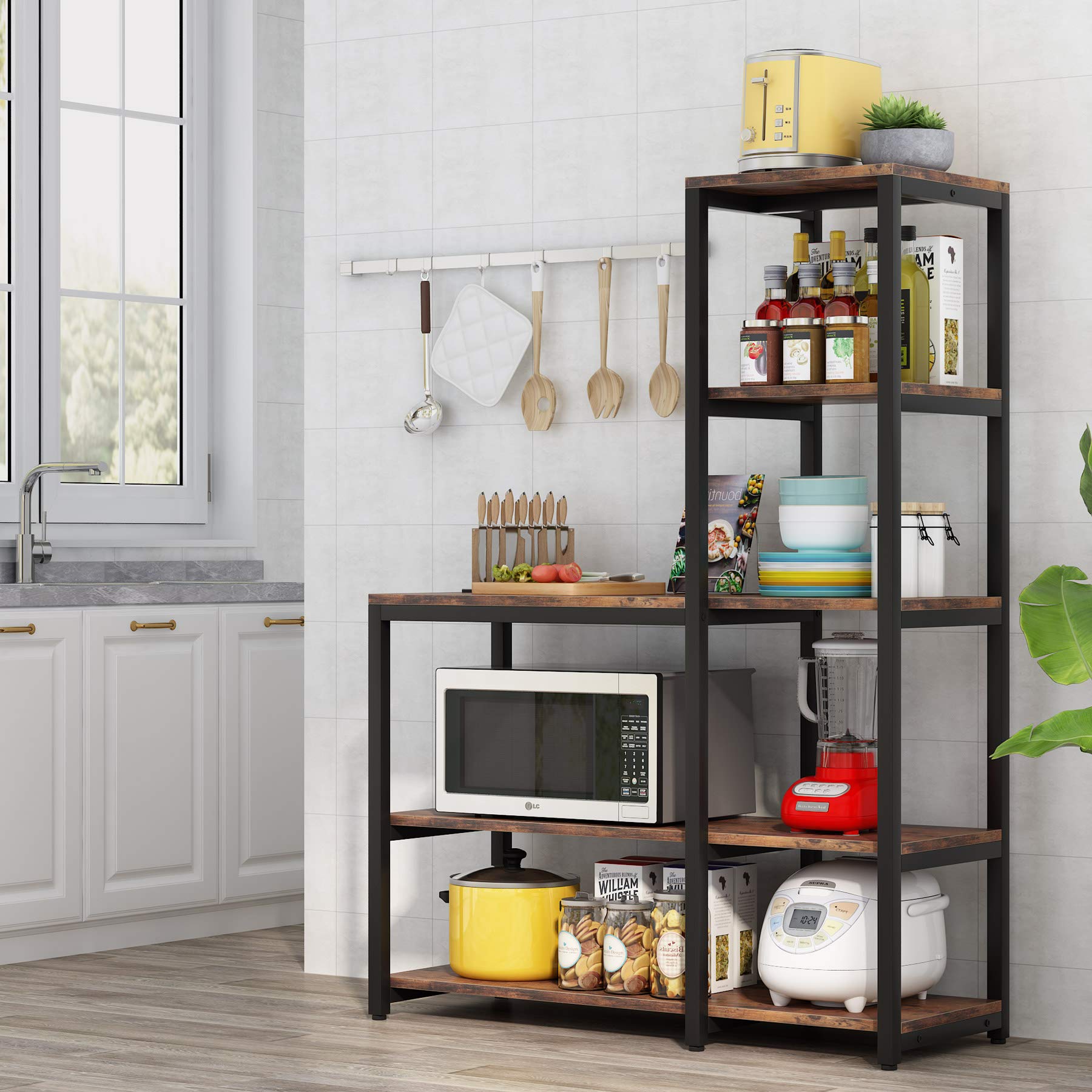 Tribesigns 5-Tier Kitchen Bakers Rack with Utility Storage Shelf - Freestanding Microwave Stand, Spice Organizer for Pantry, Countertop & Small Space Kitchen Storage Solution