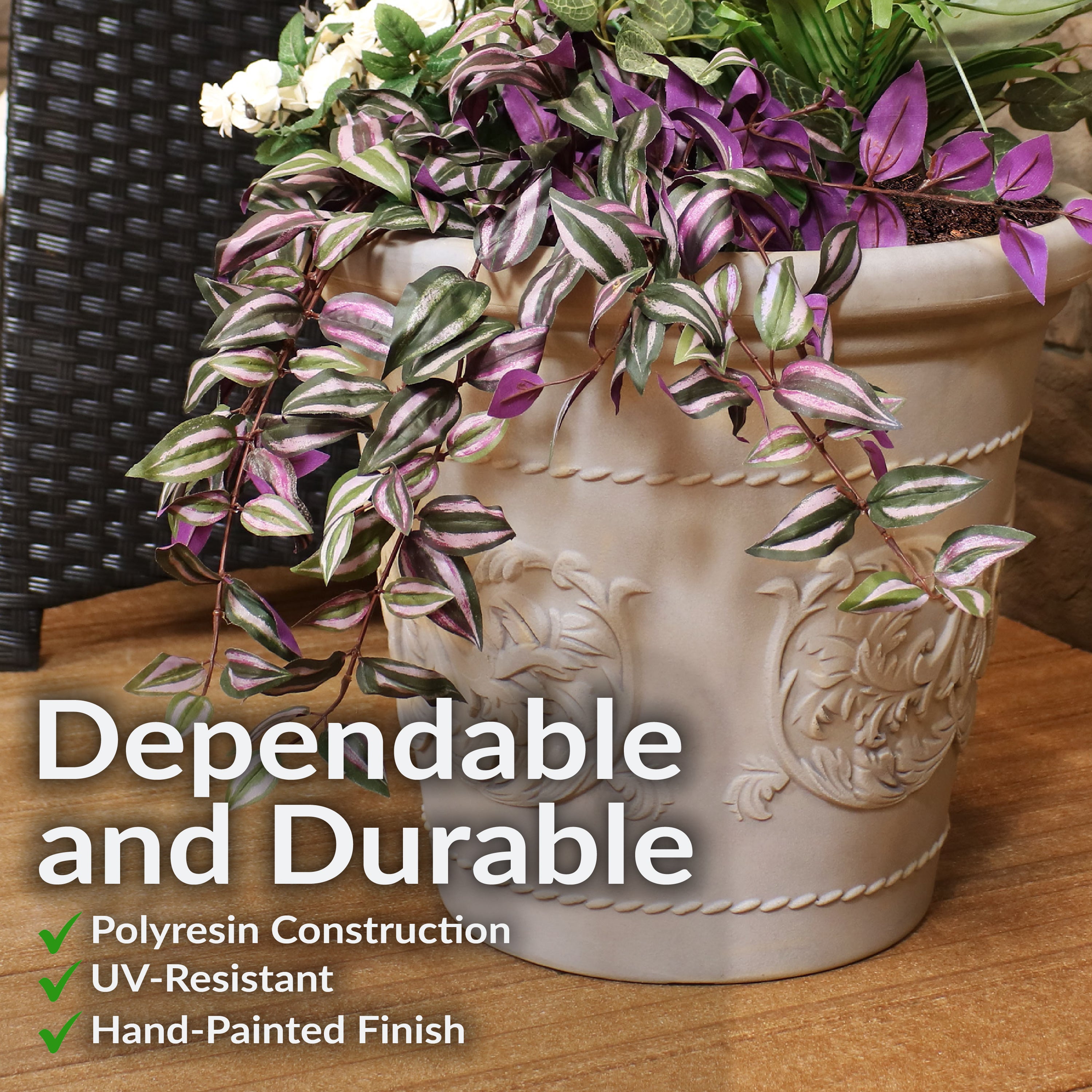 Sunnydaze Arabella Polyresin Outdoor Flowerpot Planter - Decorative Garden Planter for Patio, Porch & Yard - Weather-Resistant & Durable Design