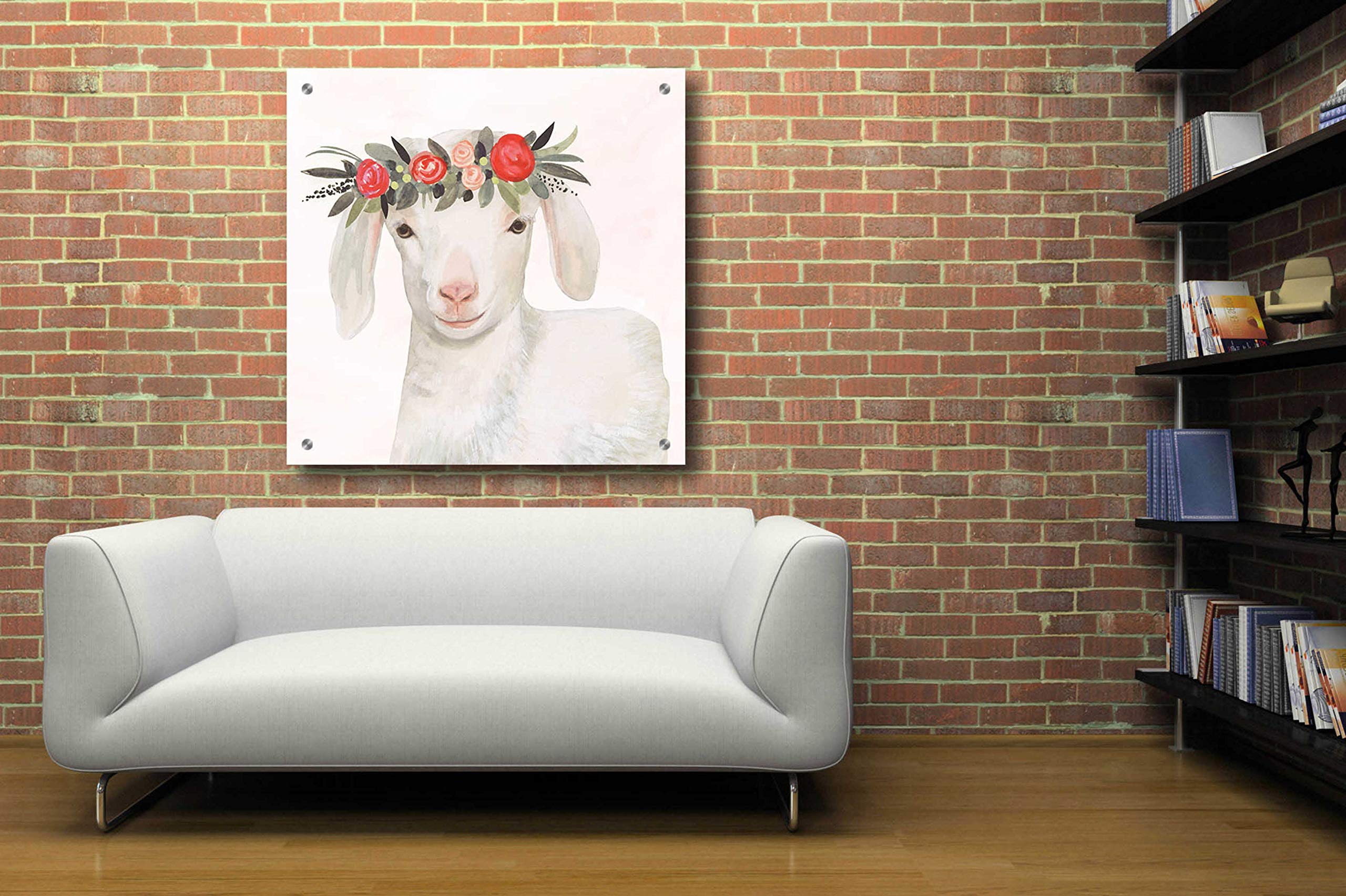 Victoria Borges 'Garden Goat IV' Acrylic Glass Wall Art - 36x36 Inches Modern Home Decor for Living Room, Bedroom & Office