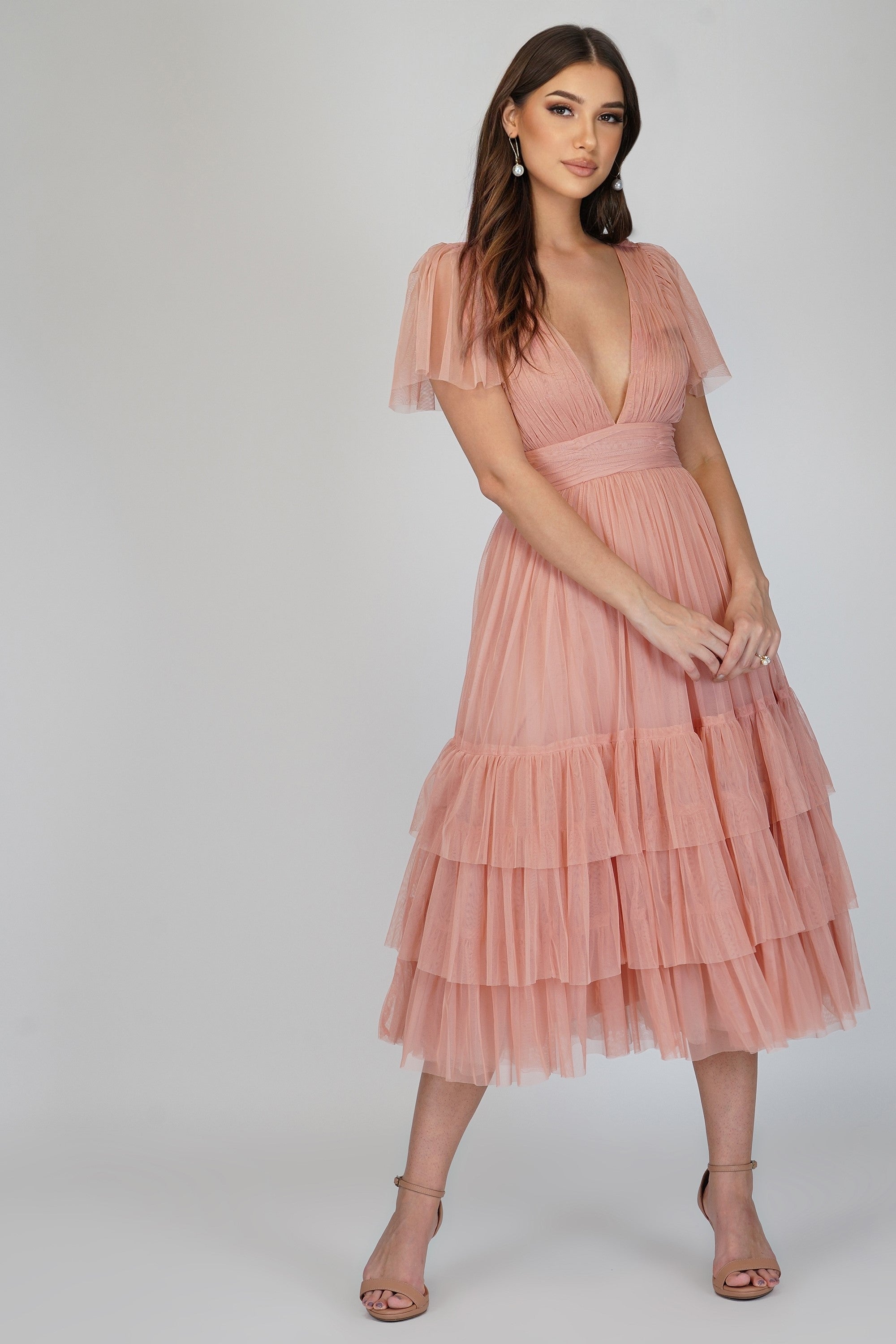 Elegant Madison Pink Tulle Bridesmaid Dress - A-Line Floor Length Formal Gown for Weddings, Prom & Special Occasions