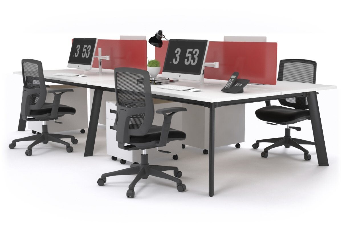 4-Person Workstation with Black Frame - 1800L x 800W Office Desk with Cable Management | Perfect for Team Collaboration & Open Office Spaces