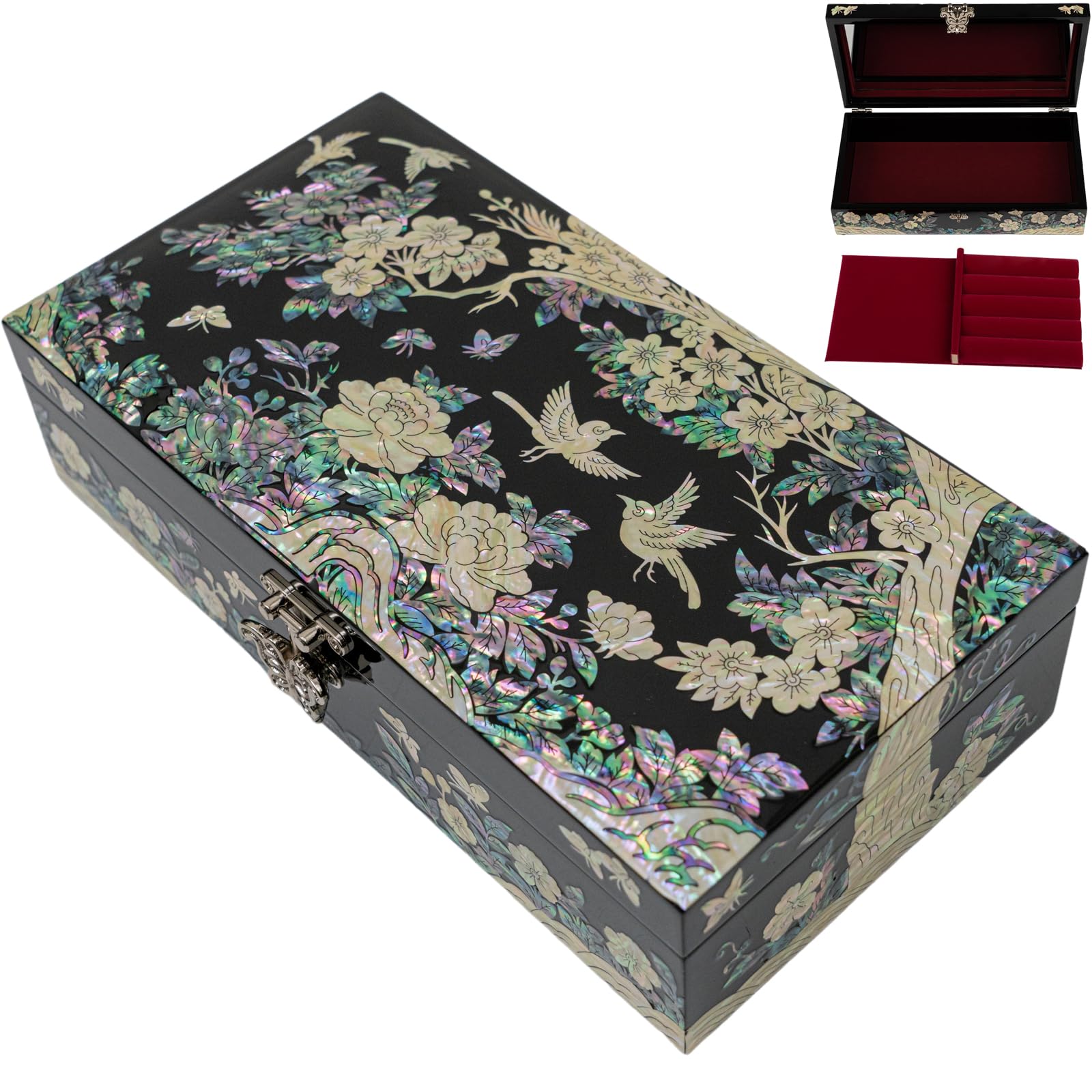 Handmade Mother of Pearl Jewelry Box with Ring Tray - Unique Abalone Shell Keepsake Gift for Women - Elegant Decorative Storage Box for Necklaces, Rings & Treasures | Perfect for Valentine's Day, Birthday & Anniversary Gifts