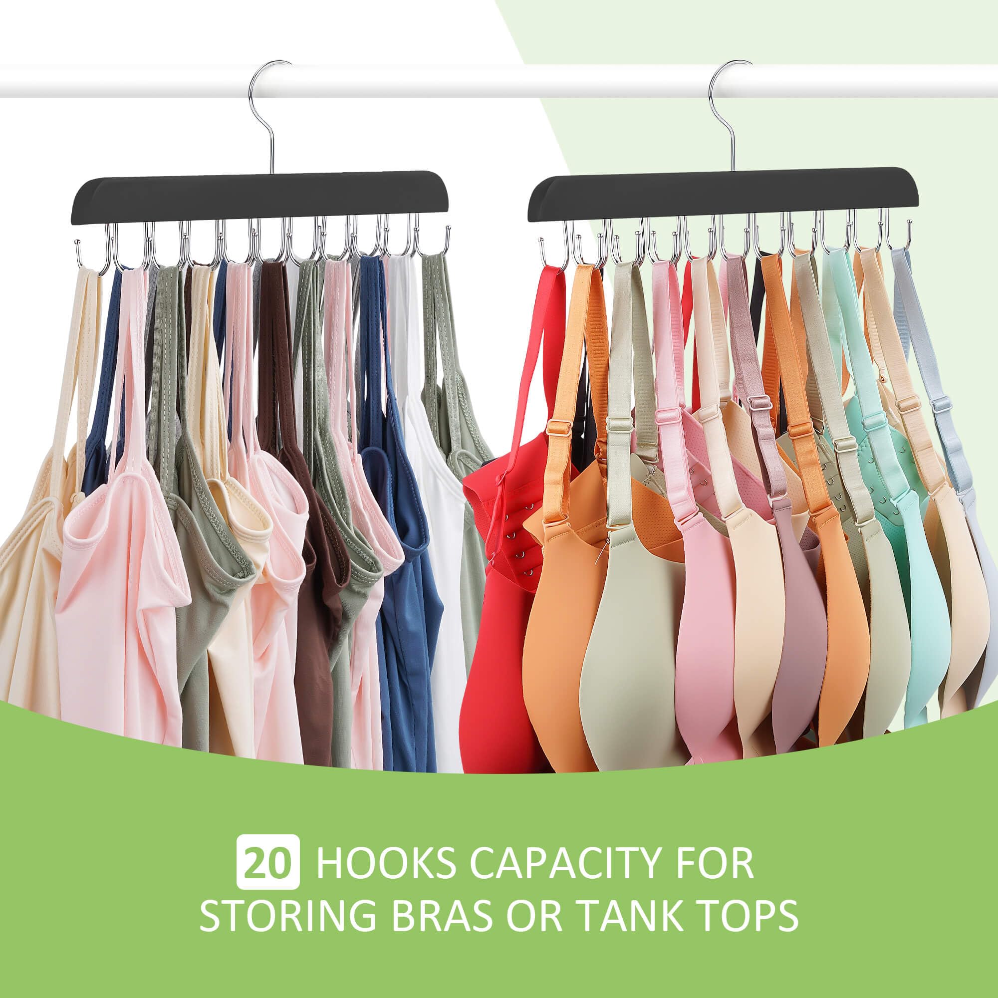 Sturdy Wooden Bra Hanger with 20 Hooks - Space Saving Closet Organizer for Sports Bras, Tank Tops & Underwear - Black (1 Pack) | Perfect for Bedroom, Dorm & Travel Storage