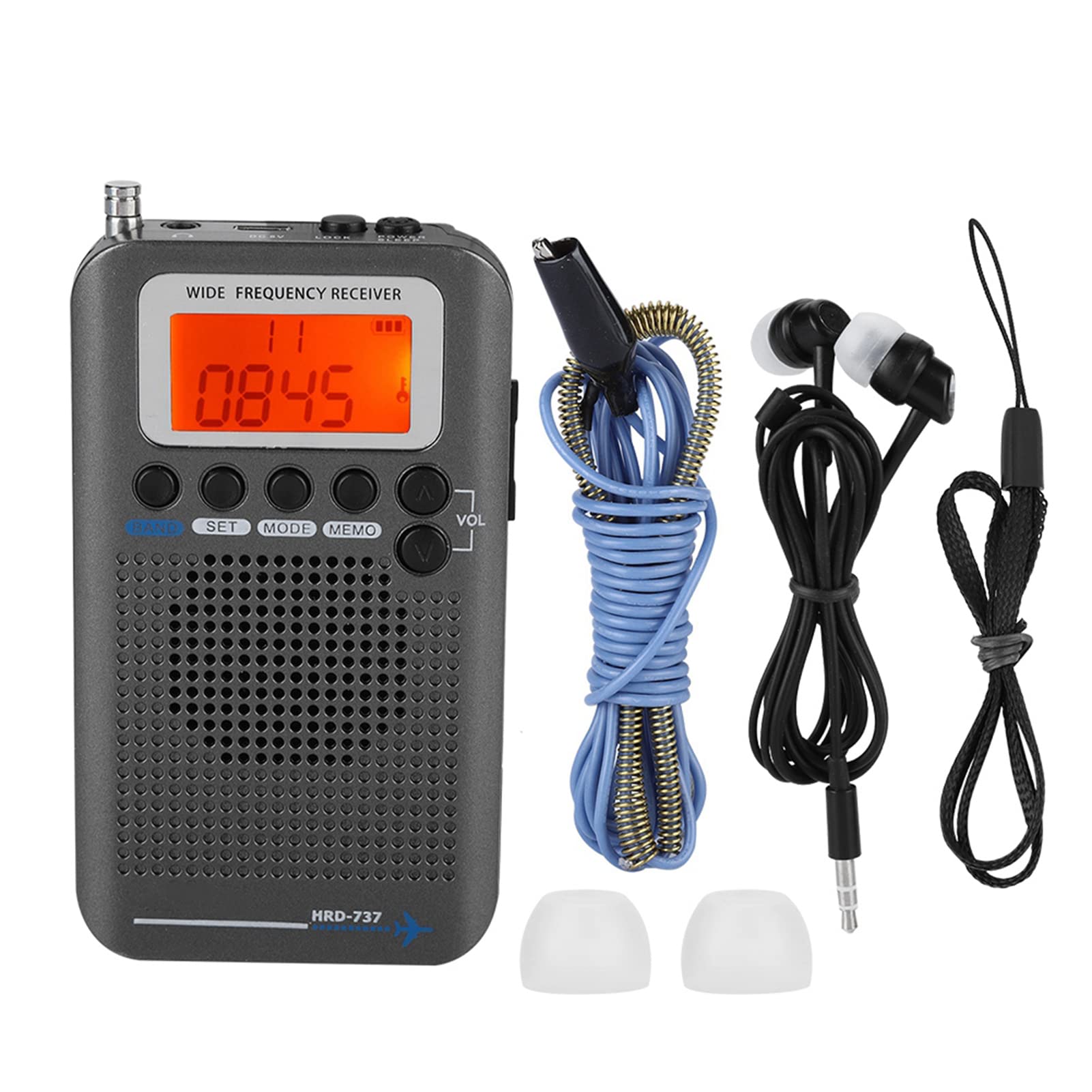 Portable VHF Airband Radio Receiver - Handheld Aircraft Band Radio with Full AIR FM AM CB LCD Backlight Display (Grey/Black) | Perfect for Aviation Enthusiasts, Pilots & Emergency Communication