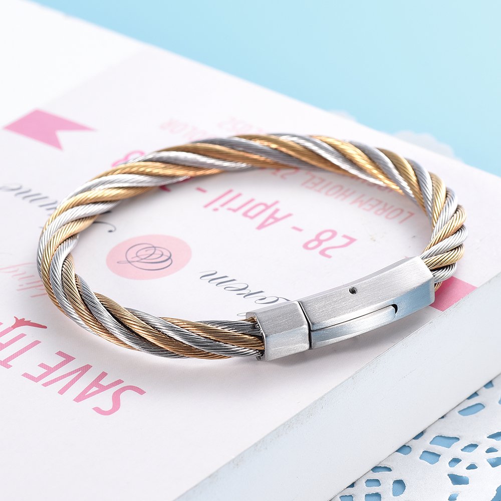 Oinsi Stainless Steel Triple Stackable Cable Wire Twisted Bangle Bracelets (Two Tone) - Trendy Jewelry for Women, Perfect for Layering & Everyday Wear