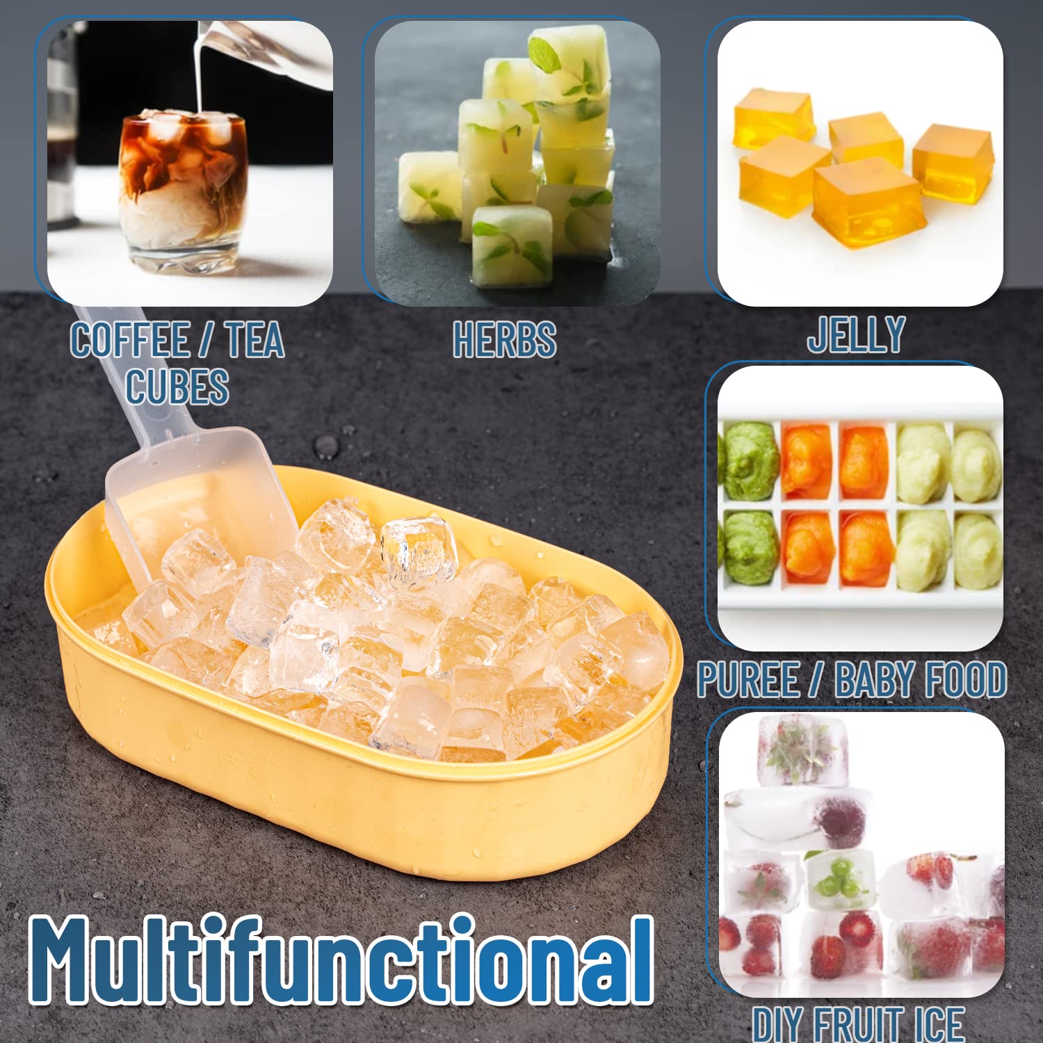 Premium BPA-Free Ice Cube Tray with Lid & Storage Bin - 2 Pack 36 Nugget Silicone Mold | Flexible, Easy Release Food Grade Ice Maker with Scoop & Cover (Orange) | Perfect for Cocktails, Smoothies & Party Drinks