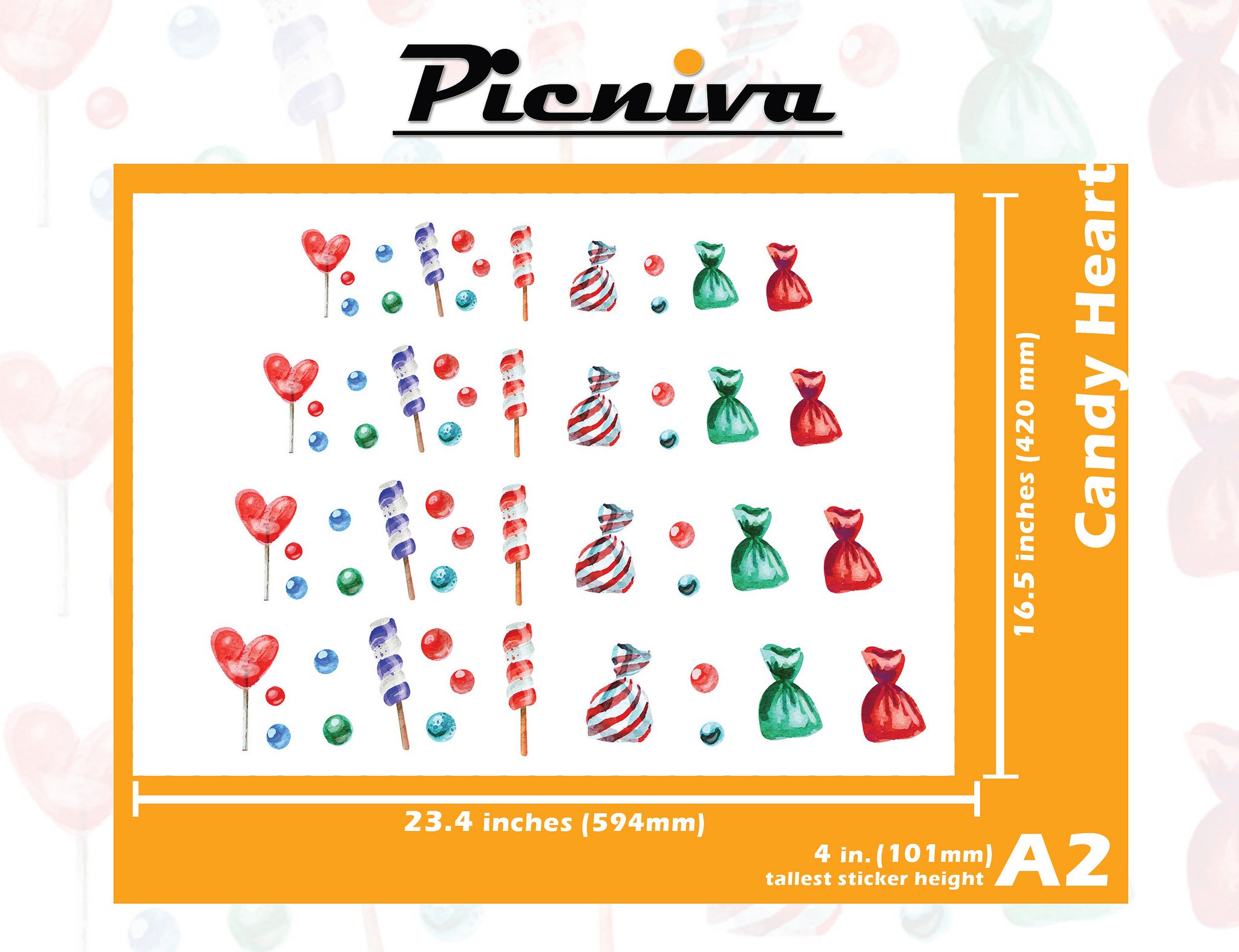 Picniva A2 (4 Inch) Candy Heart Baby Nursery Room Decor - Clear Vinyl Wall Stickers for Kids Bedroom, Playroom & Daycare - Removable Wall Art for Sweet Home Decor