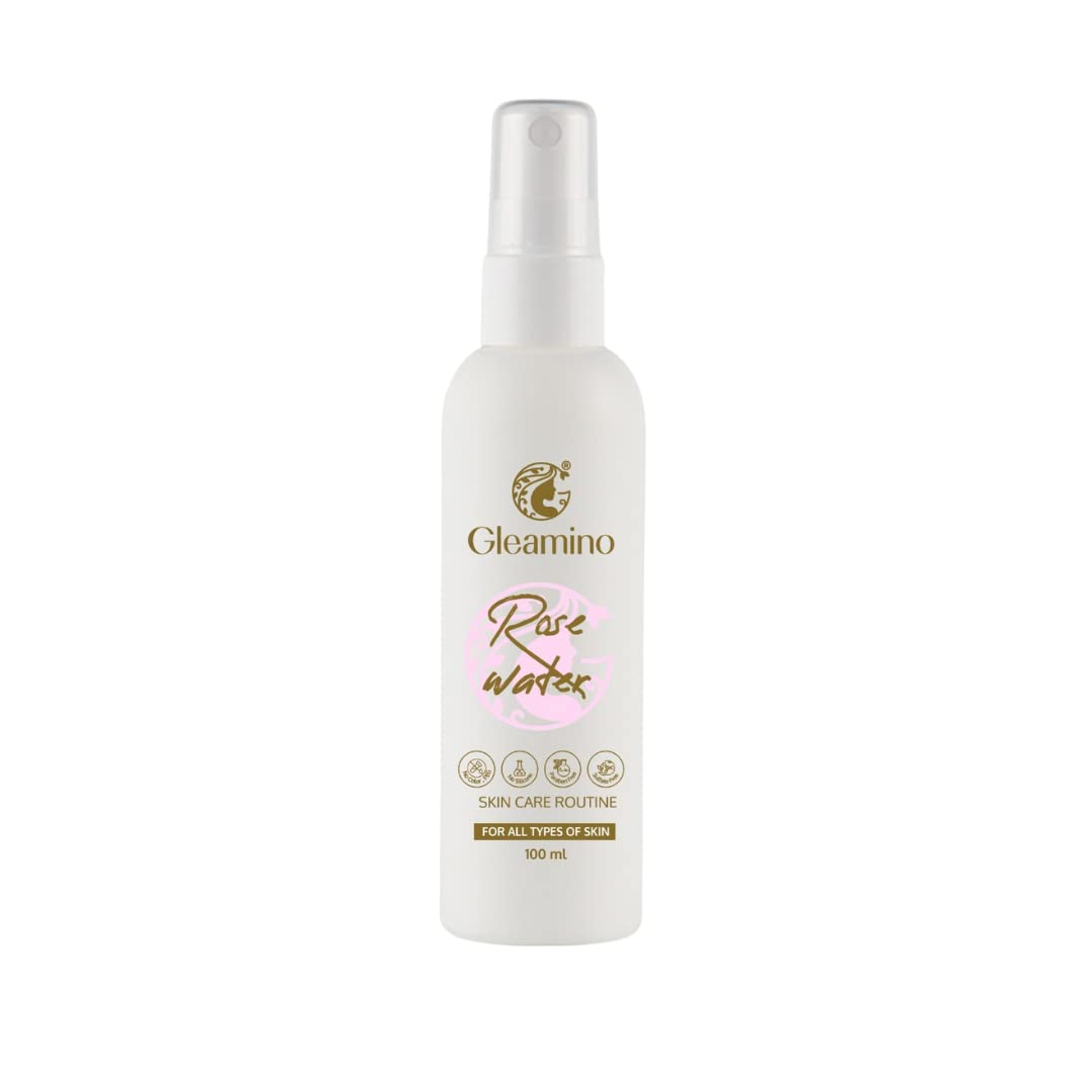 Gleamino Organic & Natural Rose Water Facial Mist - Hydrating Toner for Face, Body & Hair Care | Perfect for Skincare Routine, Makeup Setting & Hair Refresh
