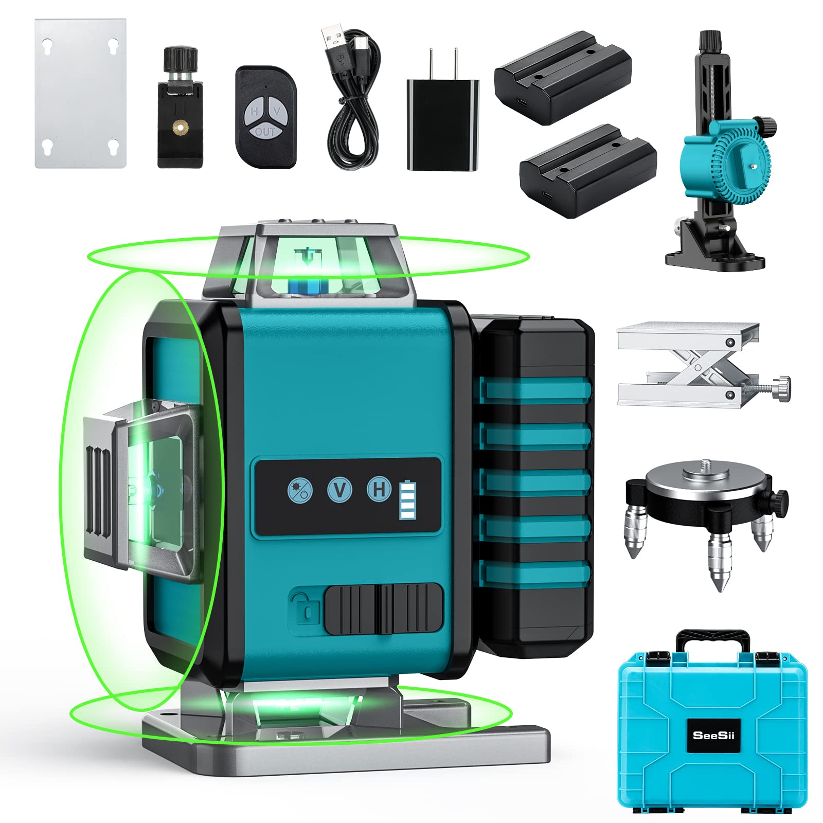 16 Lines Green Laser Level Self-Leveling Tool - 4D Four-Plane Alignment with Pulse Mode for Outdoor Use | Rechargeable Battery & Portable Toolbox | Perfect for Construction, Renovation, and DIY Projects